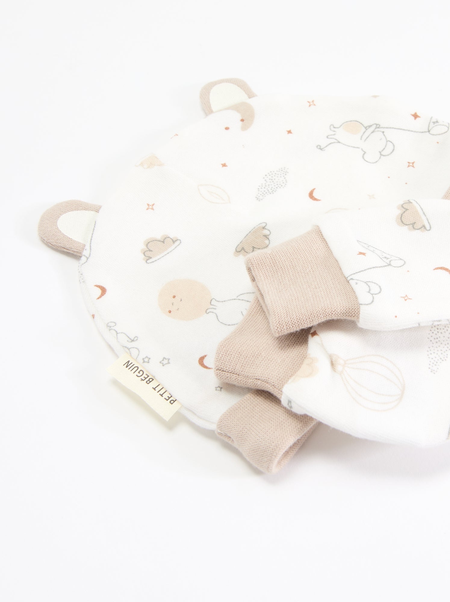 Ensemble 2 pièces -  bonnet et paire de moufles 'Petit Béguin' - Beige