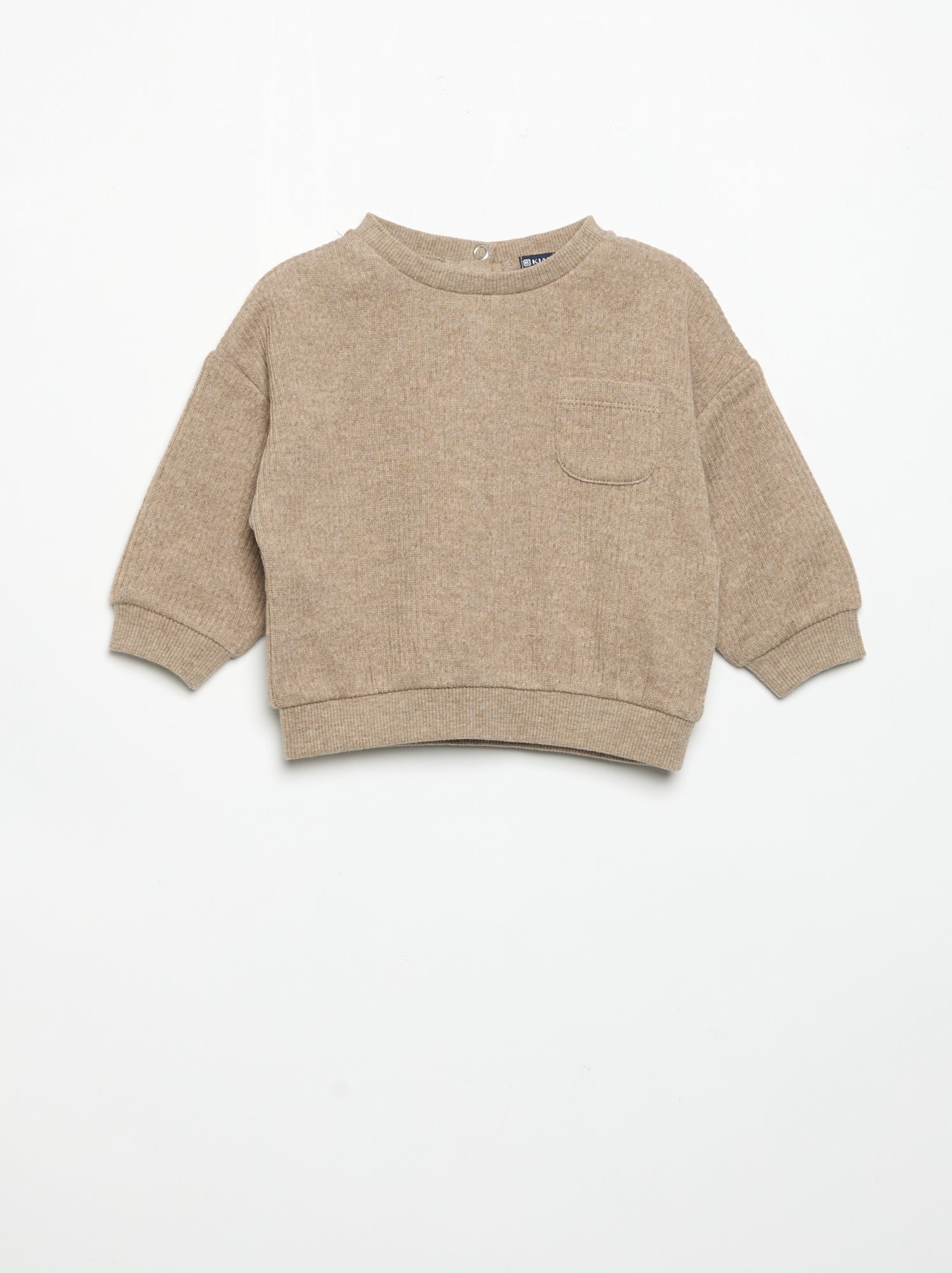 Ensemble 2 pièces en maille côtelée - Sweat + pantalon - Beige
