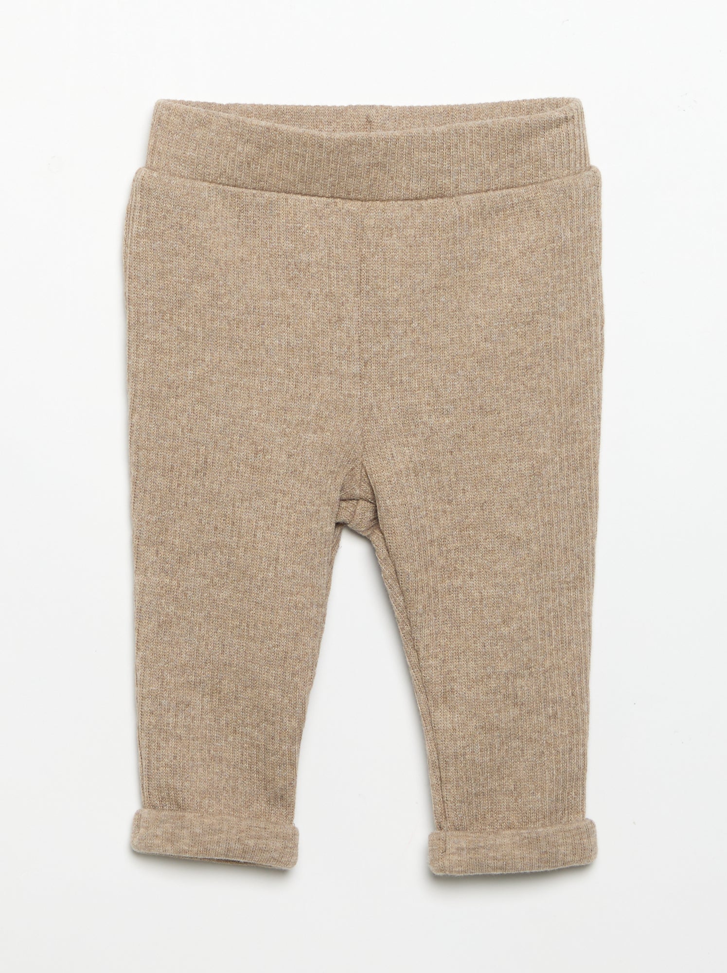 Ensemble 2 pièces en maille côtelée - Sweat + pantalon - Beige
