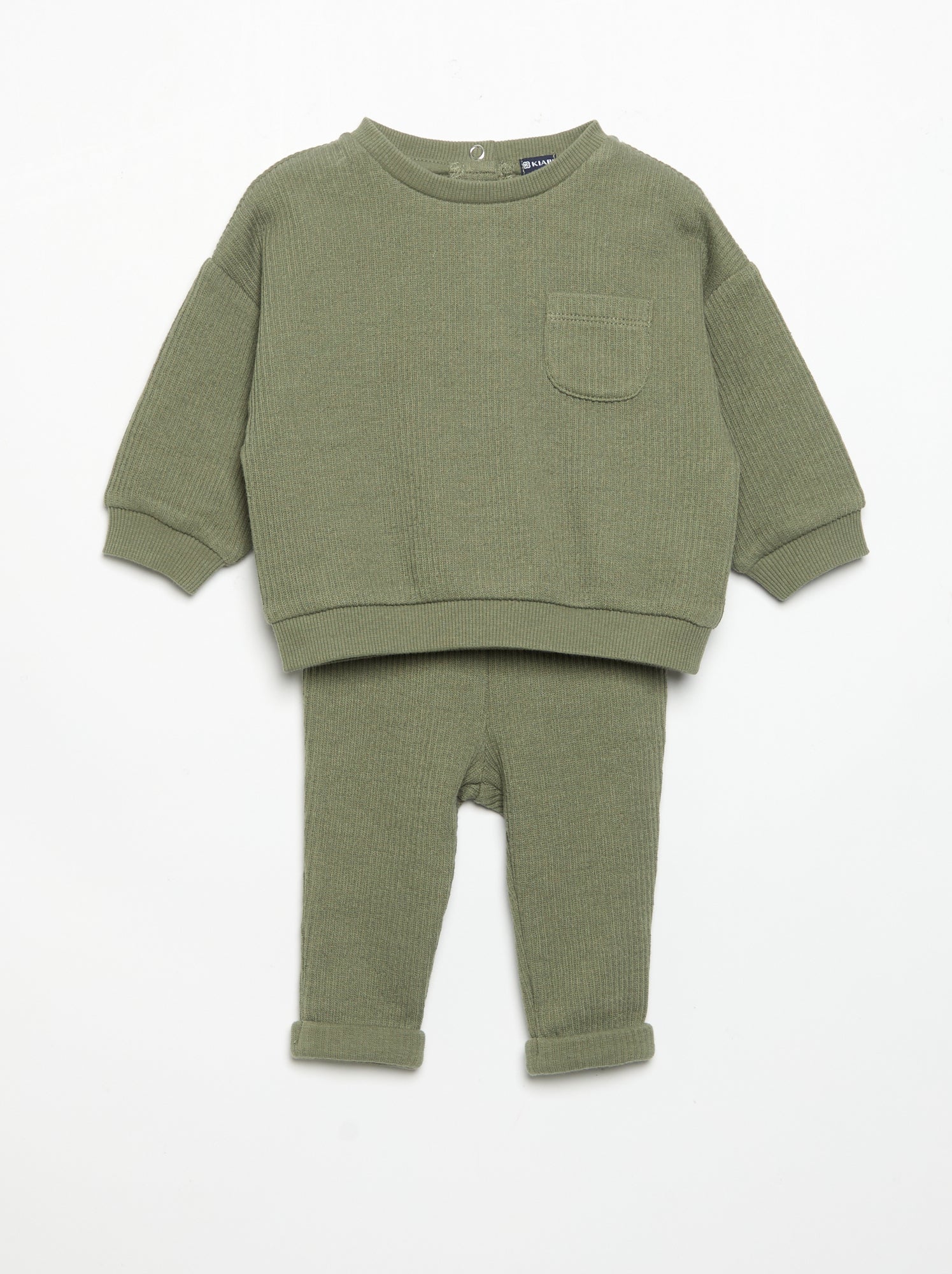 Ensemble 2 pièces en maille côtelée - Sweat + pantalon - Vert