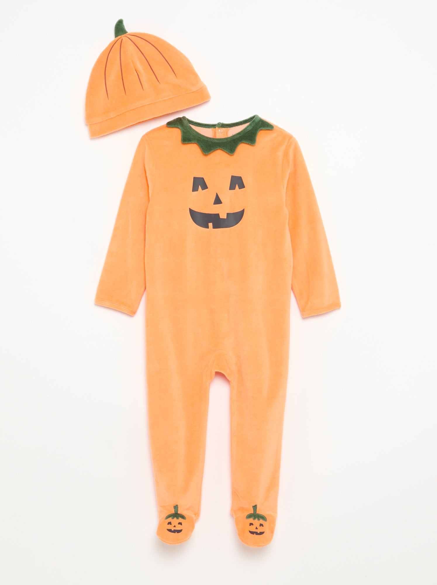 Ensemble 2 pièces en velours 'Halloween'  - pyjama dors bien + bonnet - Orange