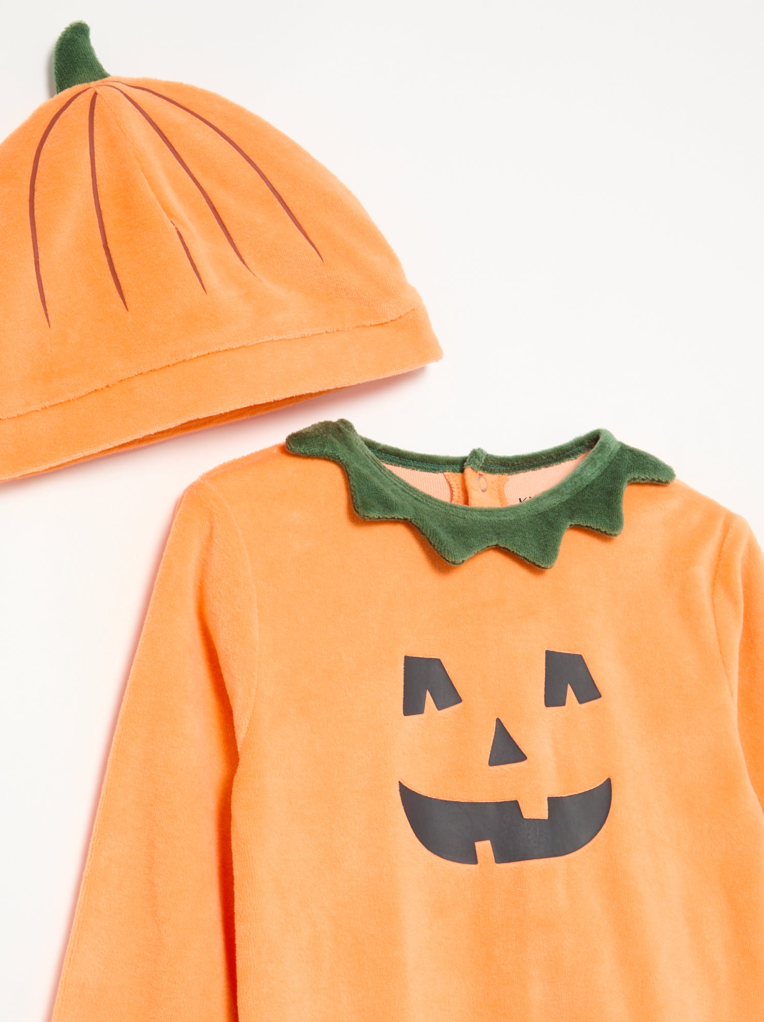 Ensemble 2 pièces en velours 'Halloween'  - pyjama dors bien + bonnet - Orange