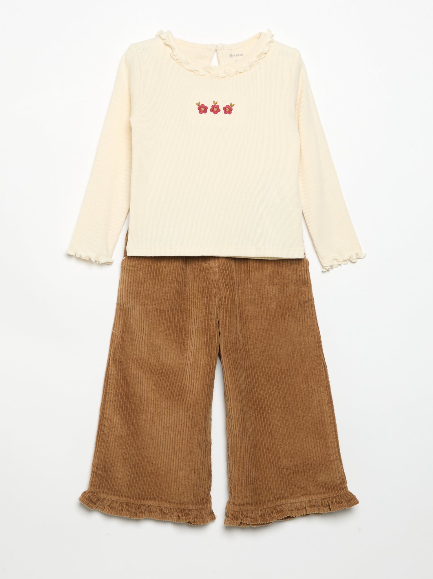 Ensemble 2 pièces - T-shirt + pantalon en velours - Blanc