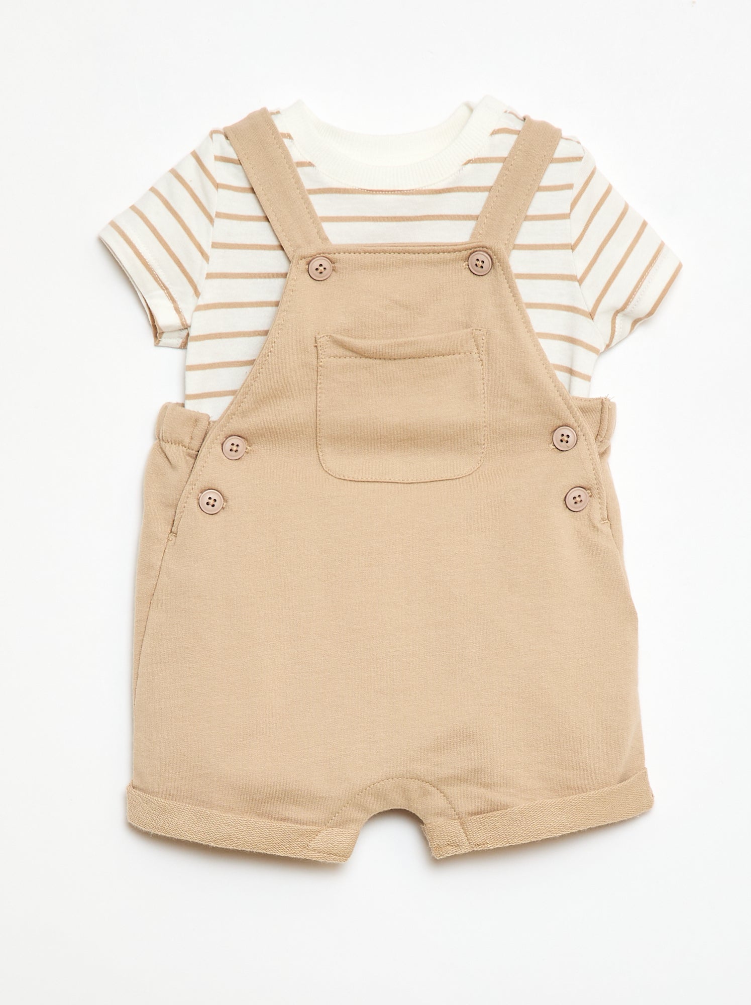 Ensemble 2 pièces T-shirt + salopette short - Beige