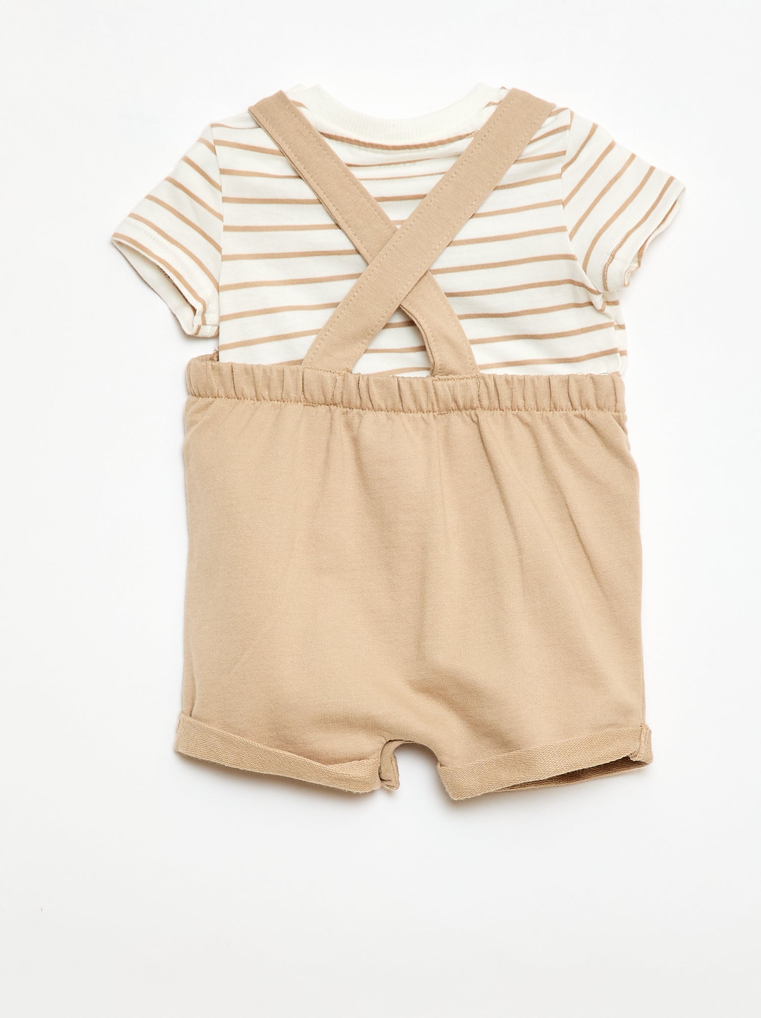 Ensemble 2 pièces T-shirt + salopette short - Beige