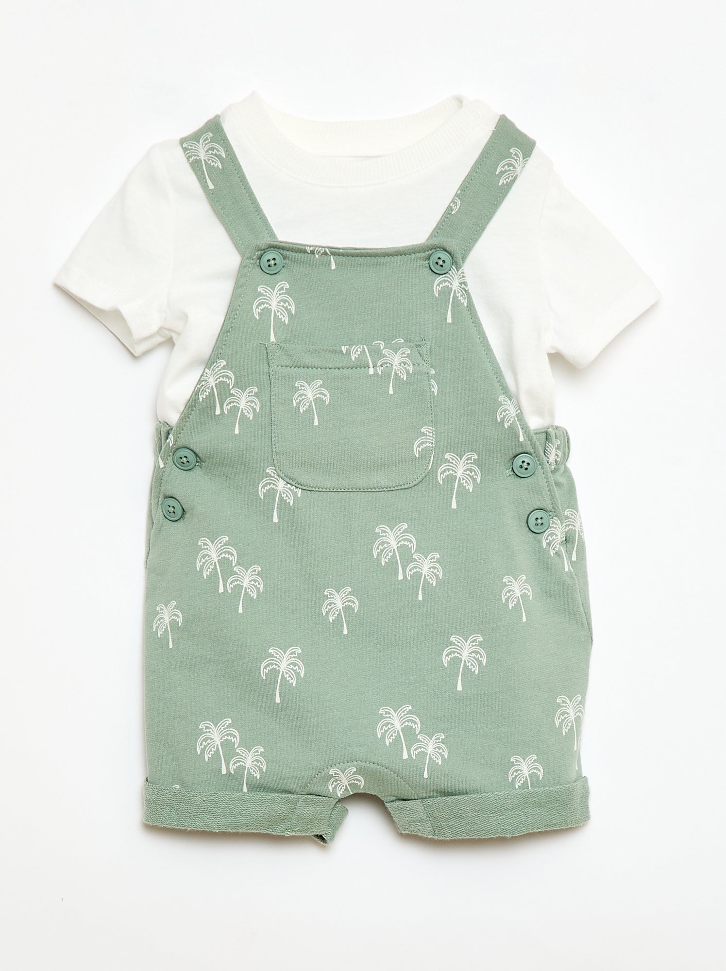 Ensemble 2 pièces T-shirt + salopette short - Vert