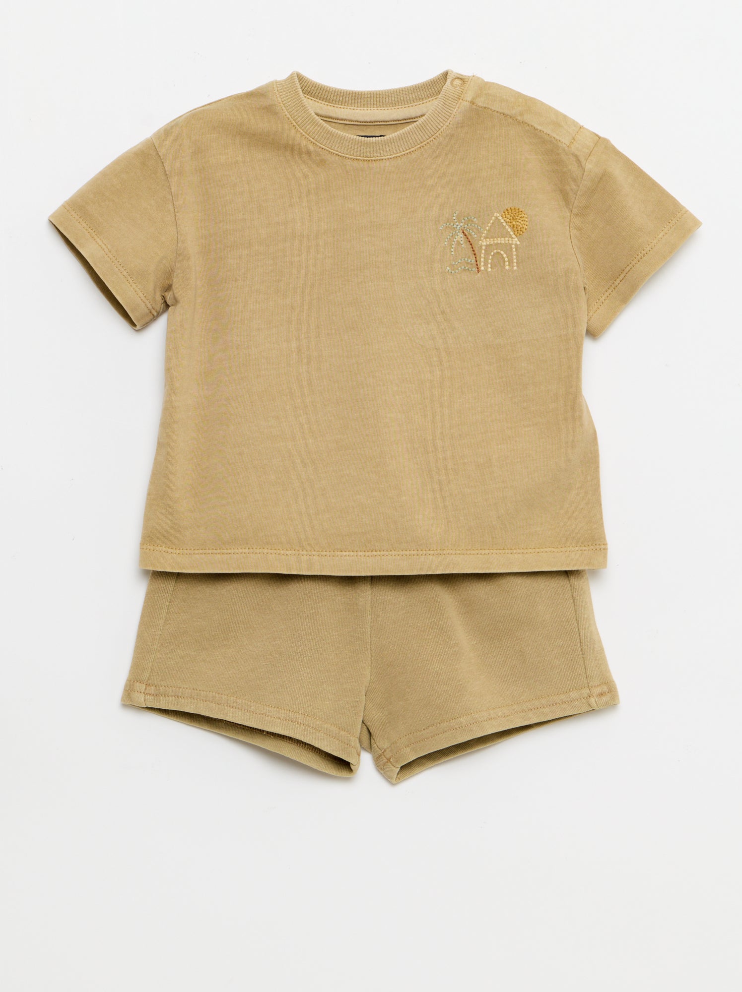 Ensemble 2 pièces tee-shirt brodé + short - Beige