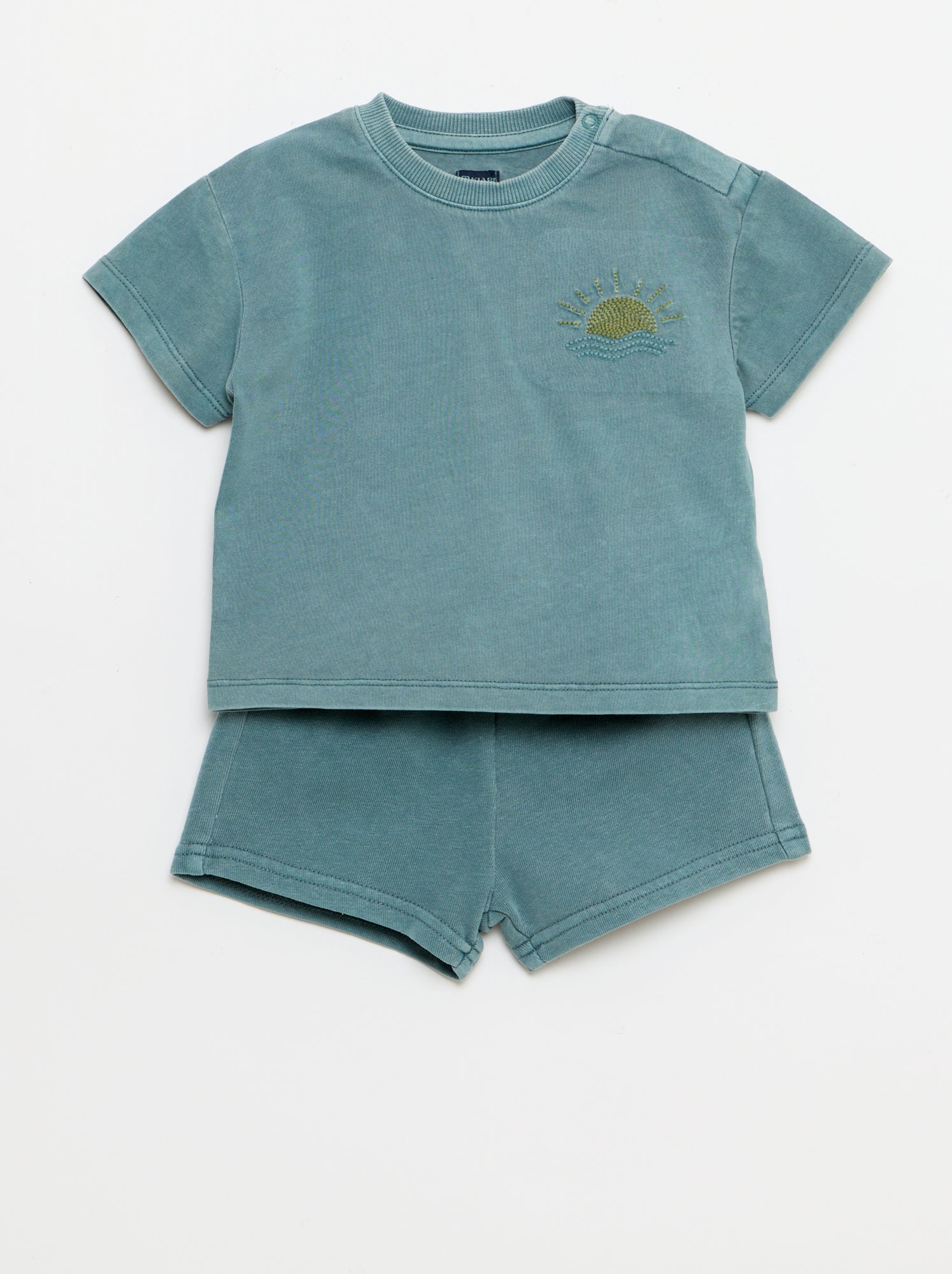 Ensemble 2 pièces tee-shirt brodé + short - Bleu