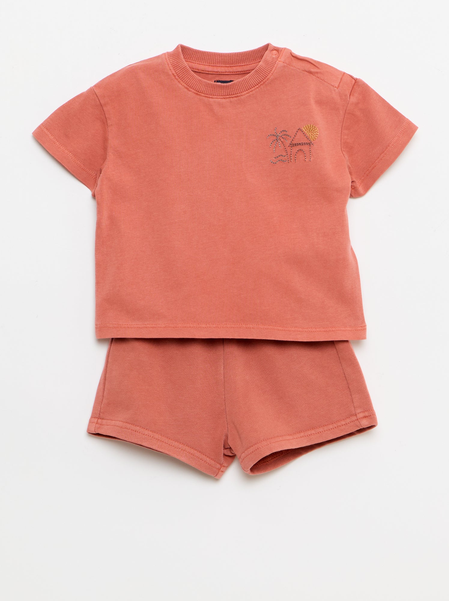 Ensemble 2 pièces tee-shirt brodé + short - Rouge