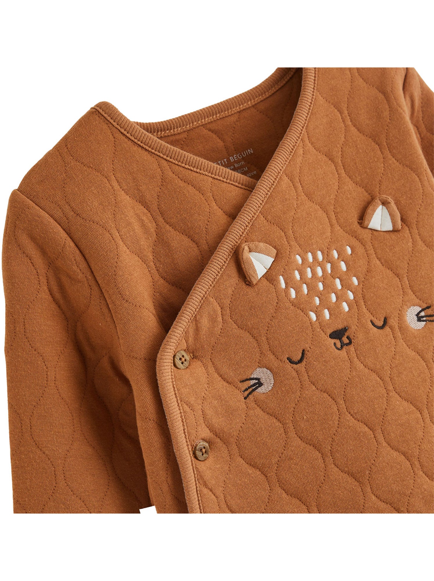 Ensemble bébé gilet croisé et pantalon avec pieds en molleton caramel - Ecru