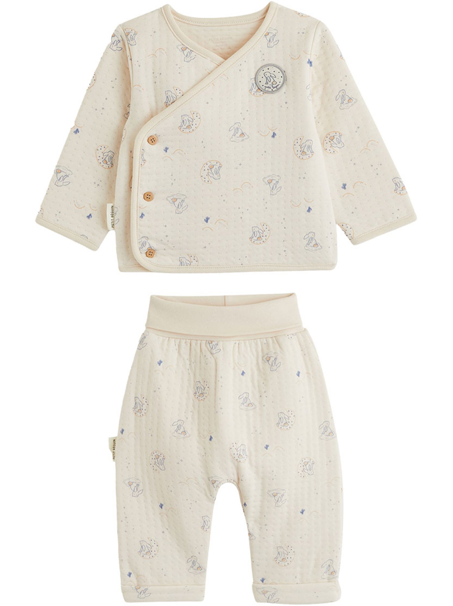 Ensemble bébé gilet et pantalon en coton matelassé voix lactée - Ecru