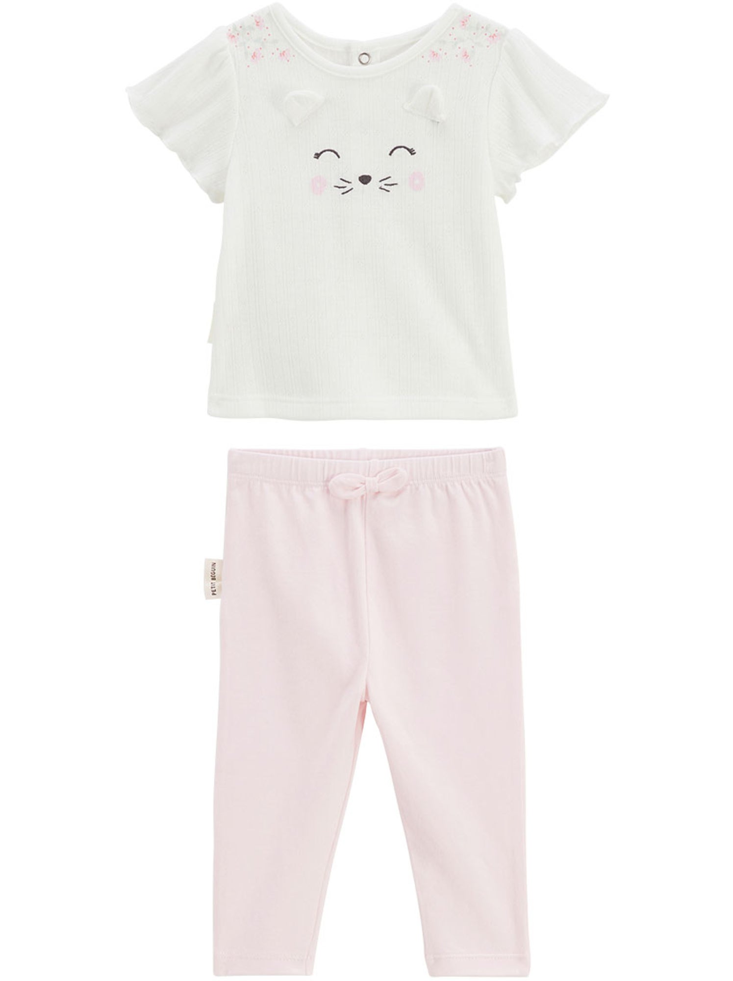 Ensemble bébé t-shirt en pointelle et legging badian - Ecru
