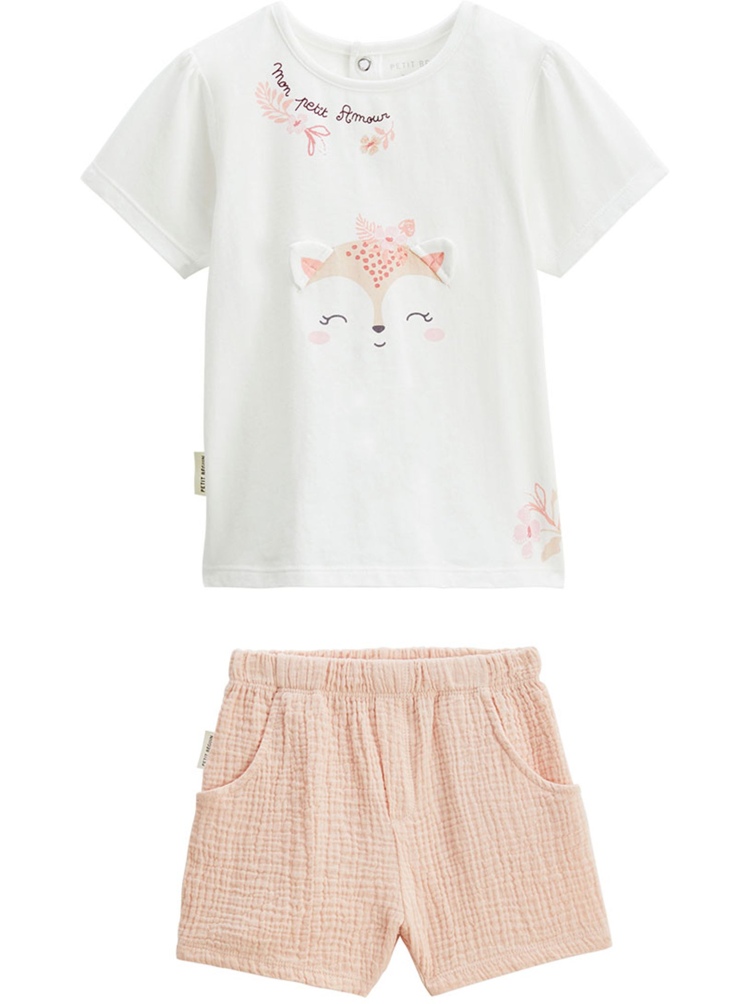 Ensemble bébé t-shirt et short en gaze de coton louison - Rose