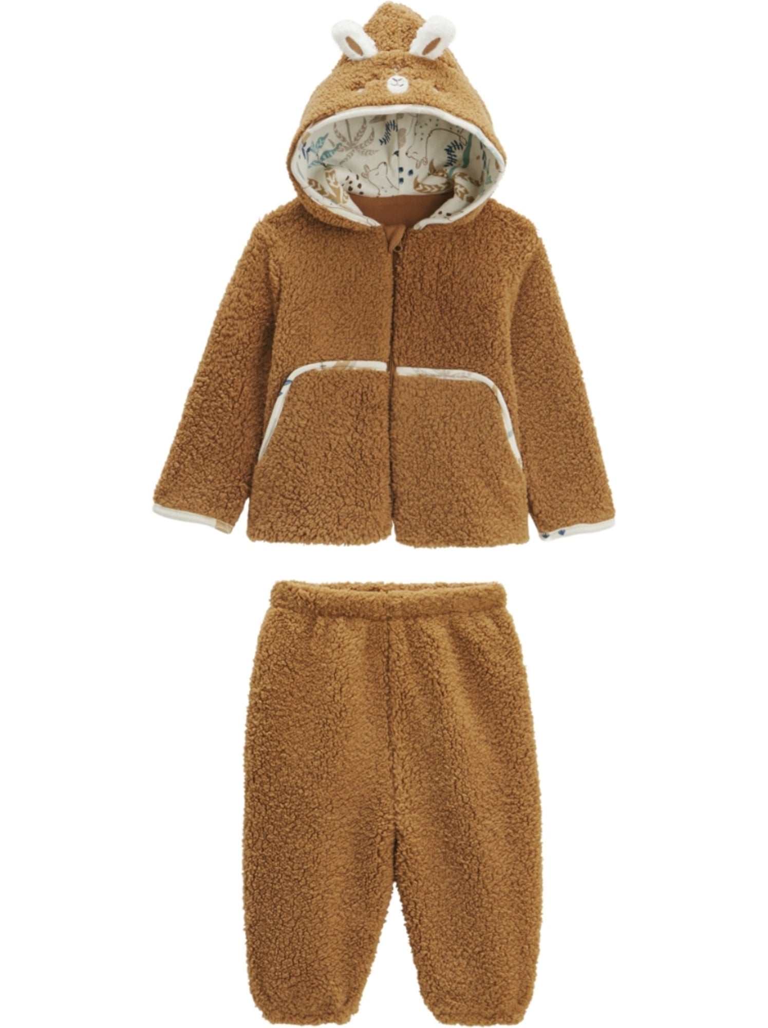 Ensemble bébé veste et pantalon en sherpa lamascotte - Camel