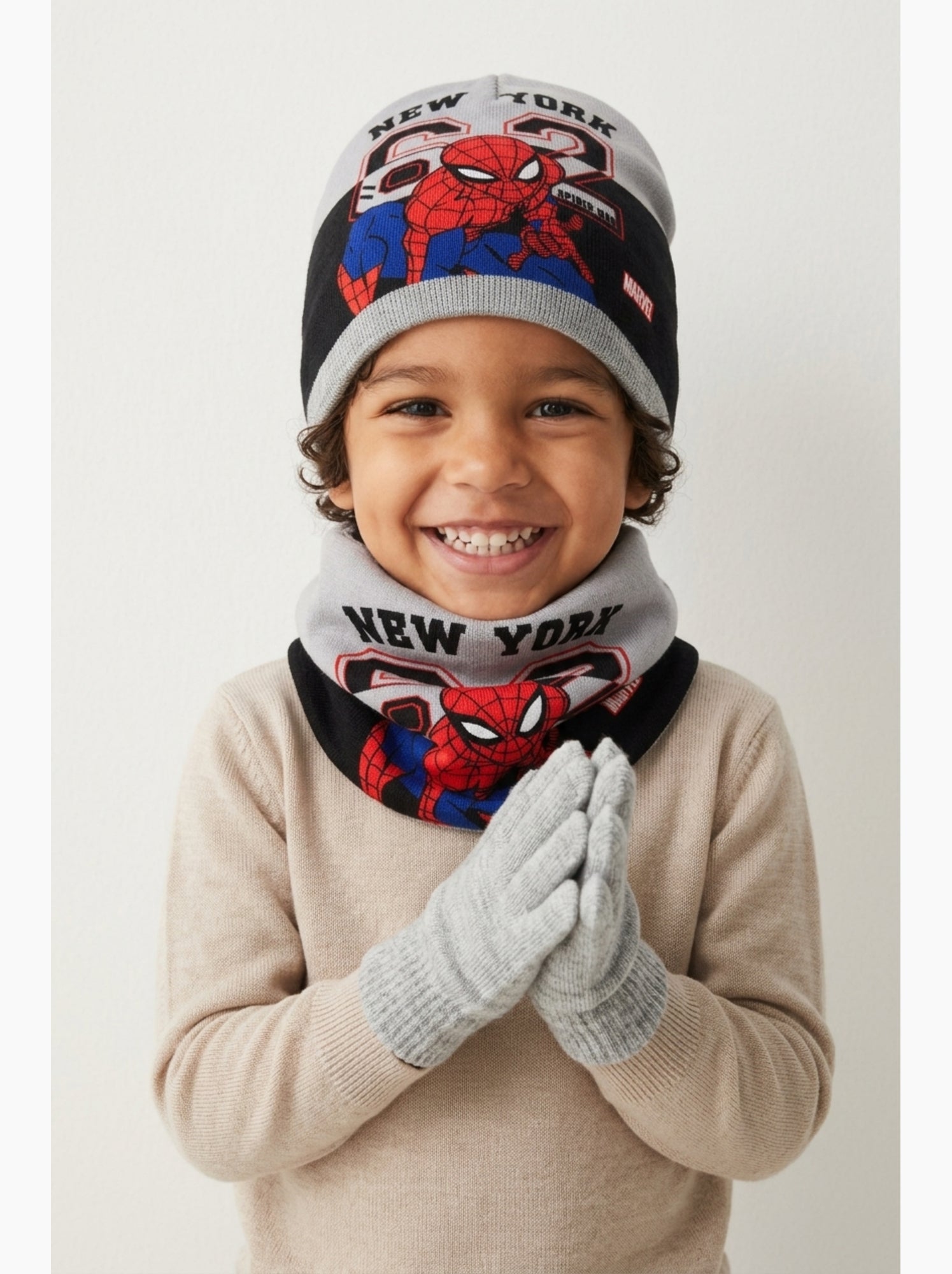 Ensemble bonnet, col & gants   garçon spiderman - licence officielle - Gris