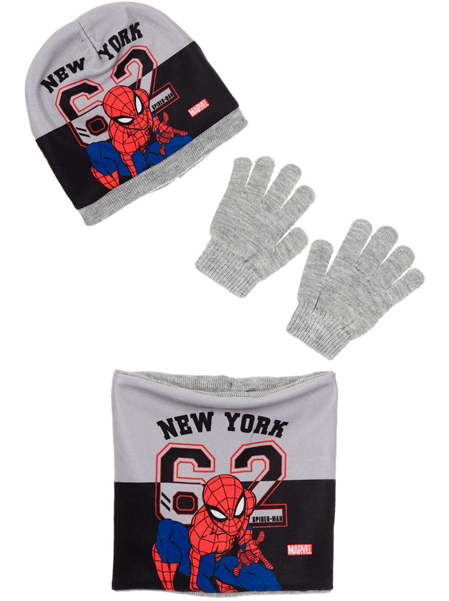 Ensemble bonnet, col & gants   garçon spiderman - licence officielle - Gris