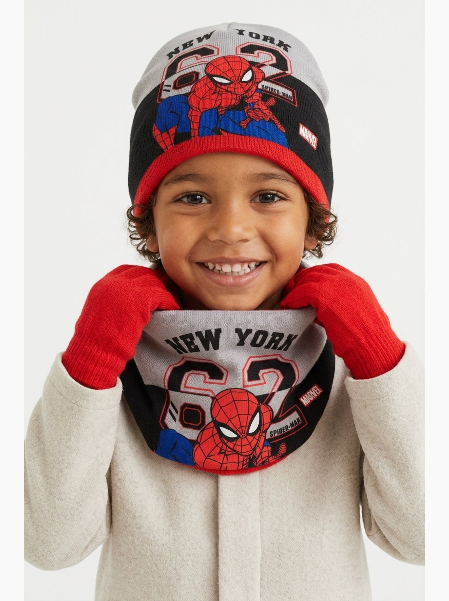 Ensemble bonnet, col & gants   garçon spiderman - licence officielle - Rouge