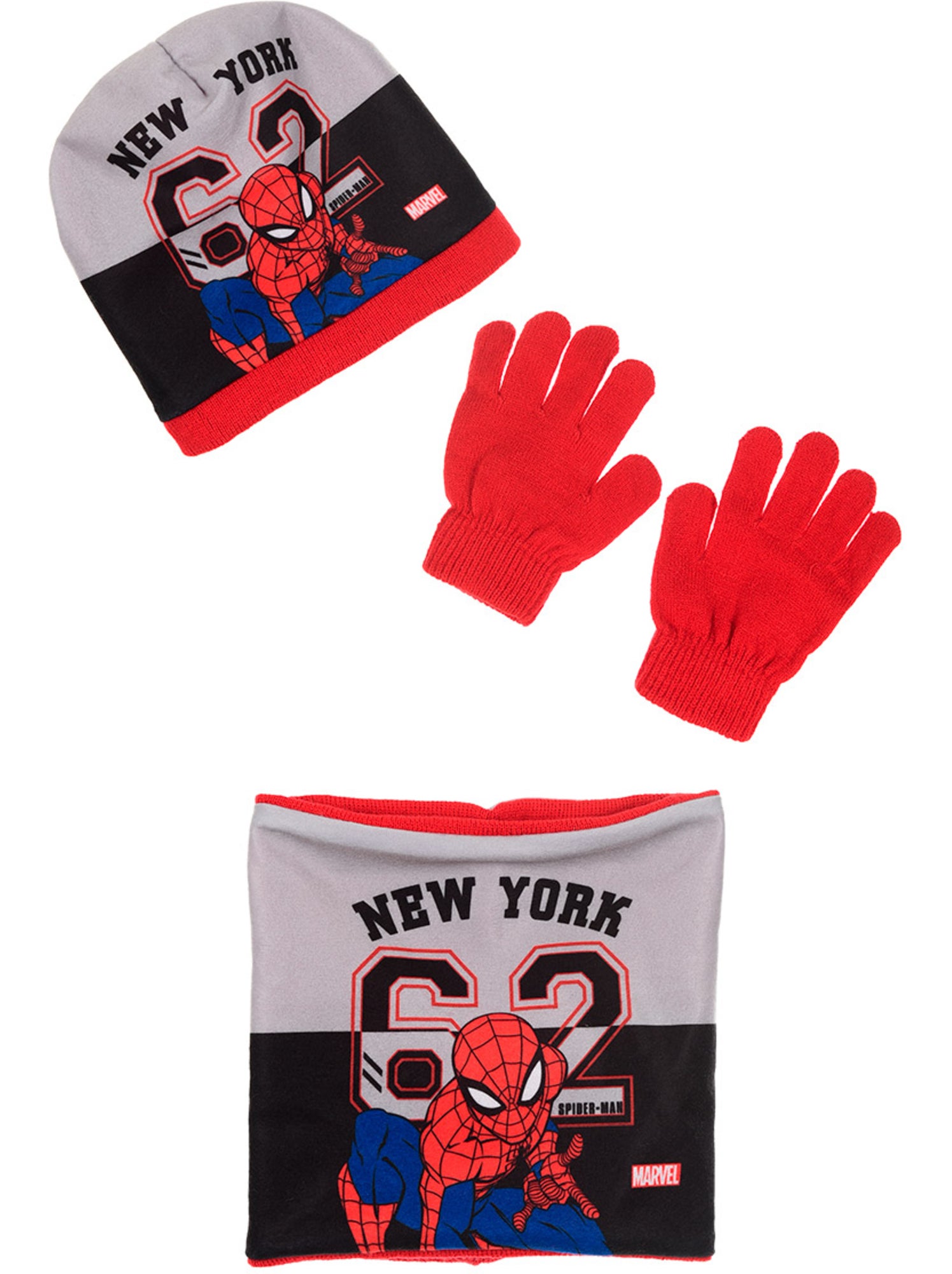 Ensemble bonnet, col & gants   garçon spiderman - licence officielle - Rouge