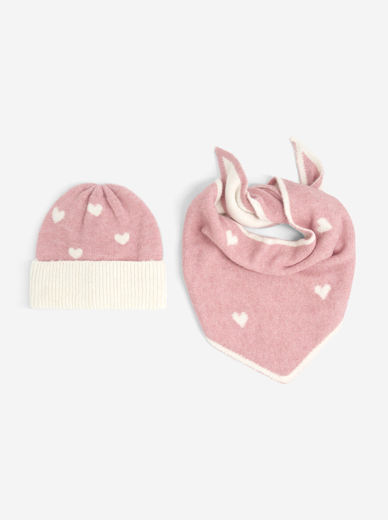 Ensemble bonnet + écharpe triangle - Rose