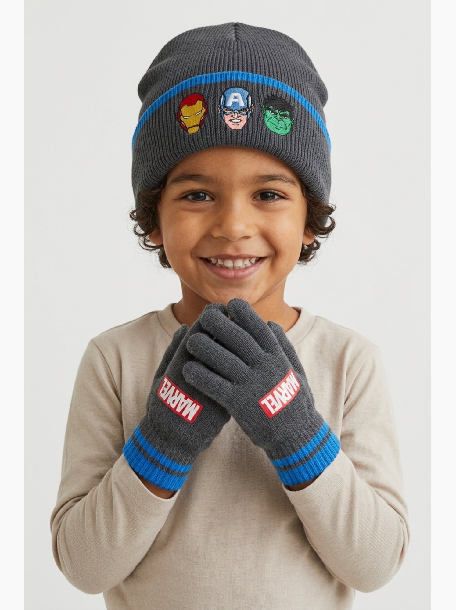 Ensemble bonnet & gants   garçon avengers - licence officielle - Gris