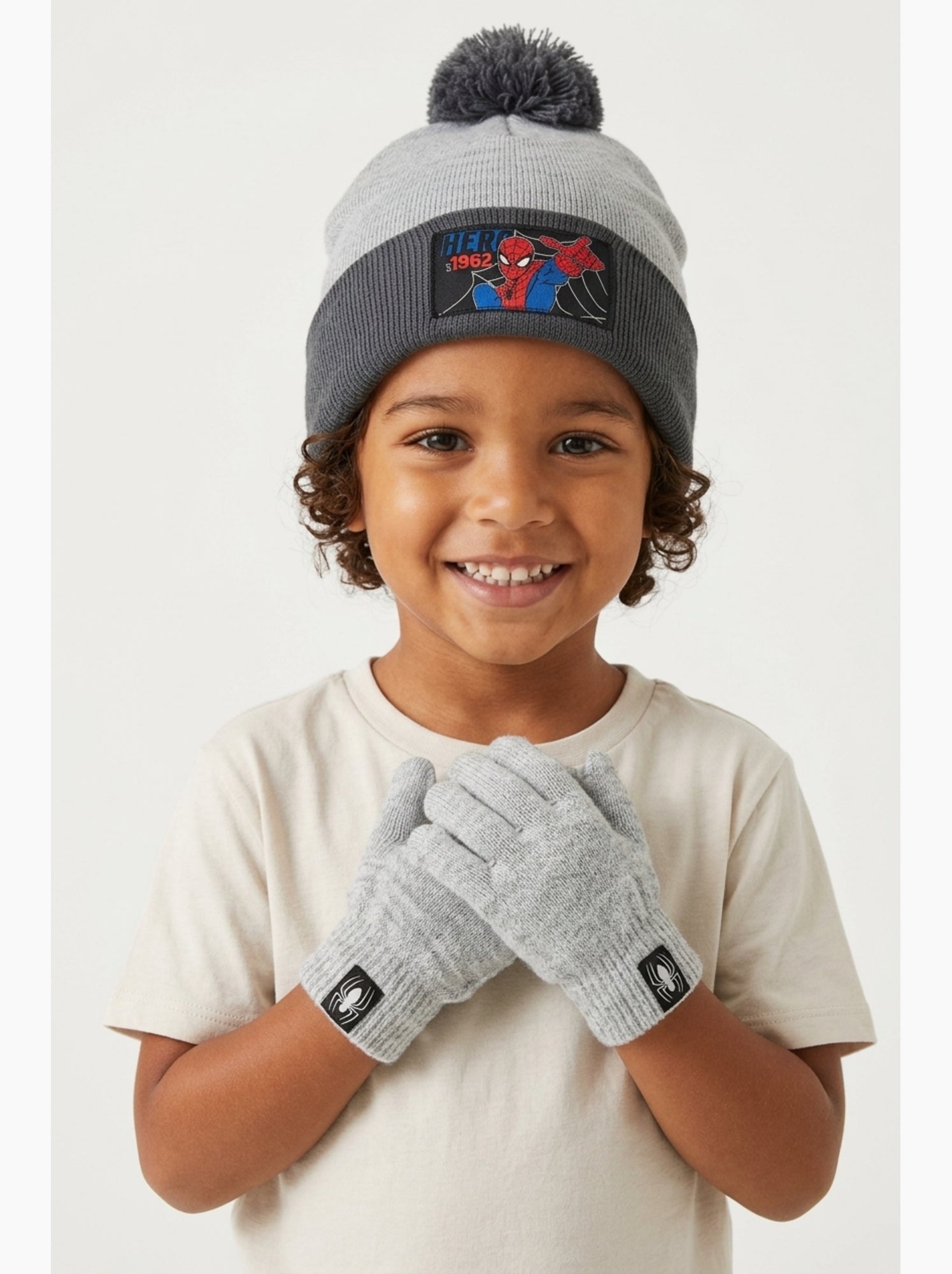 Ensemble bonnet & gants   garçon spiderman - licence officielle - Gris