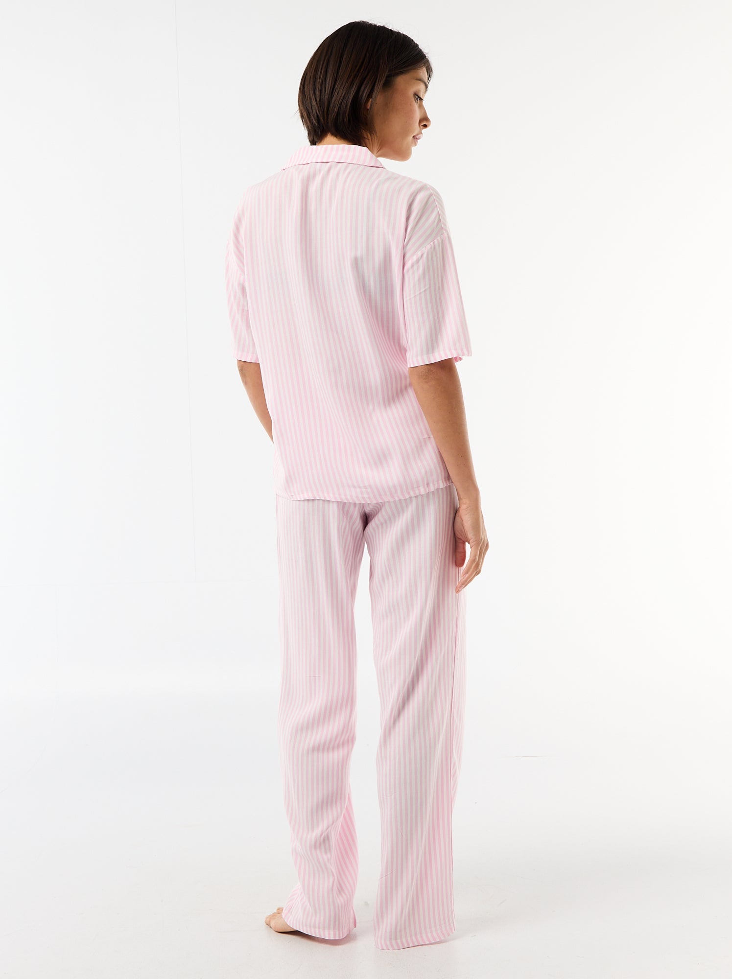 Ensemble chemisier de nuit rayé - Rose