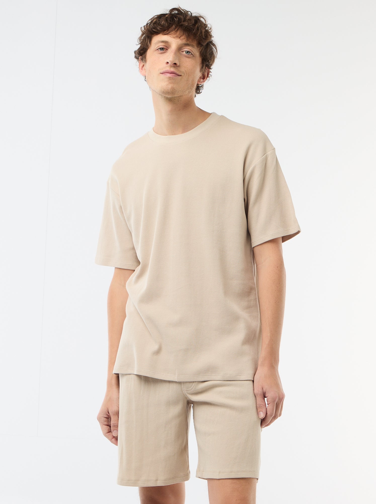 Ensemble court de pyjama en nid d'abeilles - 2 pièces - Beige