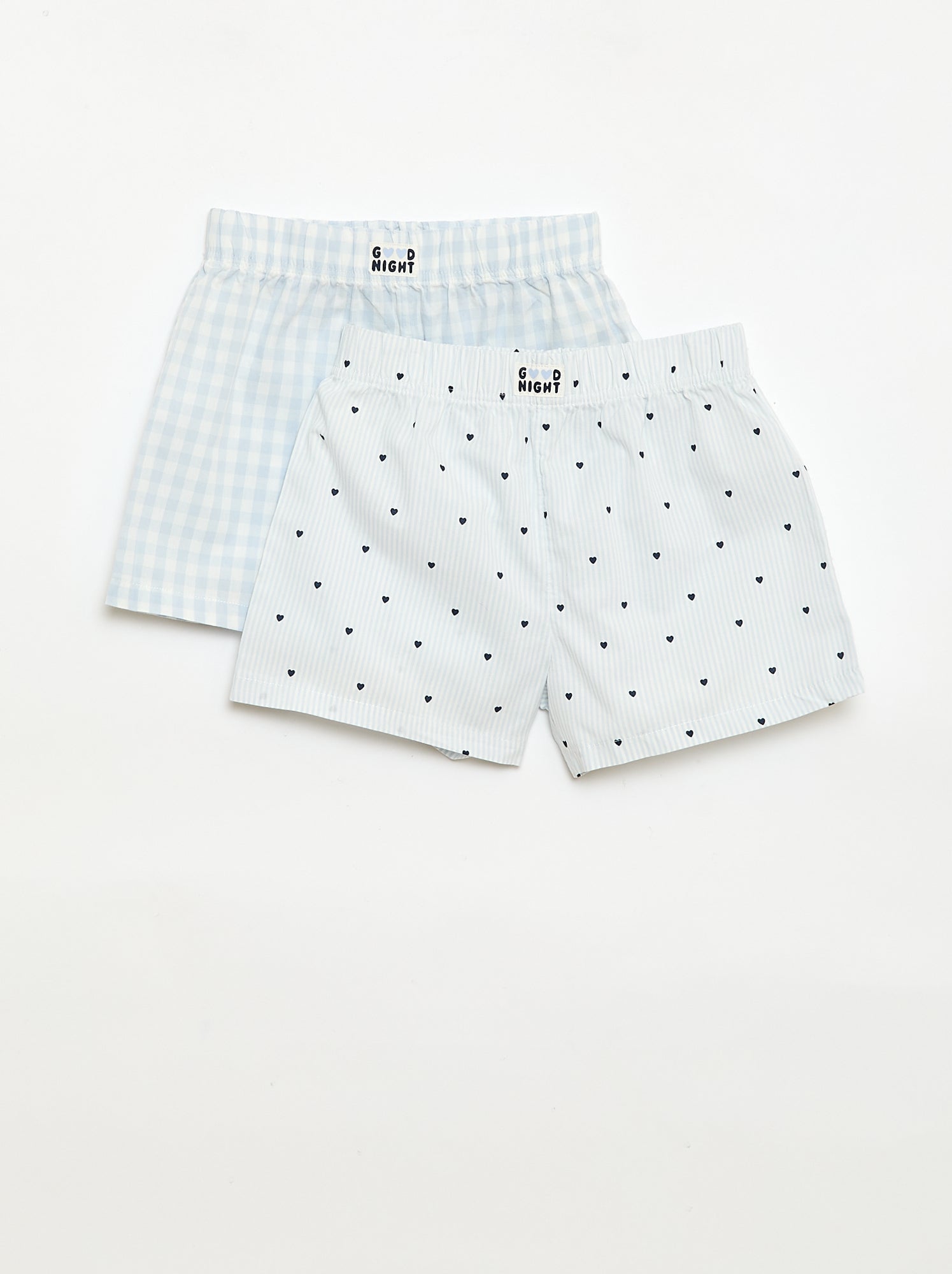 Ensemble de 2 shorts de nuit en popeline de coton - Bleu