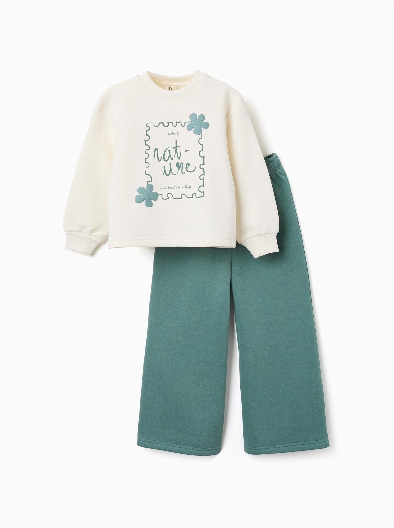 Ensemble de jogging en coton peigné avec imprimé art - Blanc