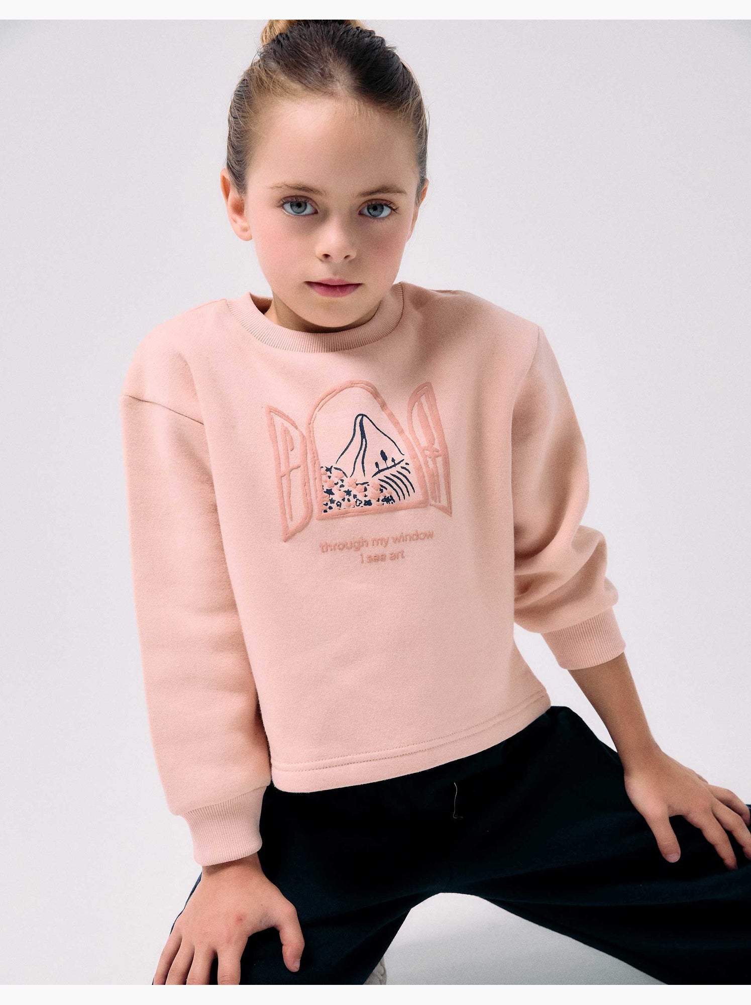 Ensemble de jogging en coton peigné avec imprimé art - Rose clair