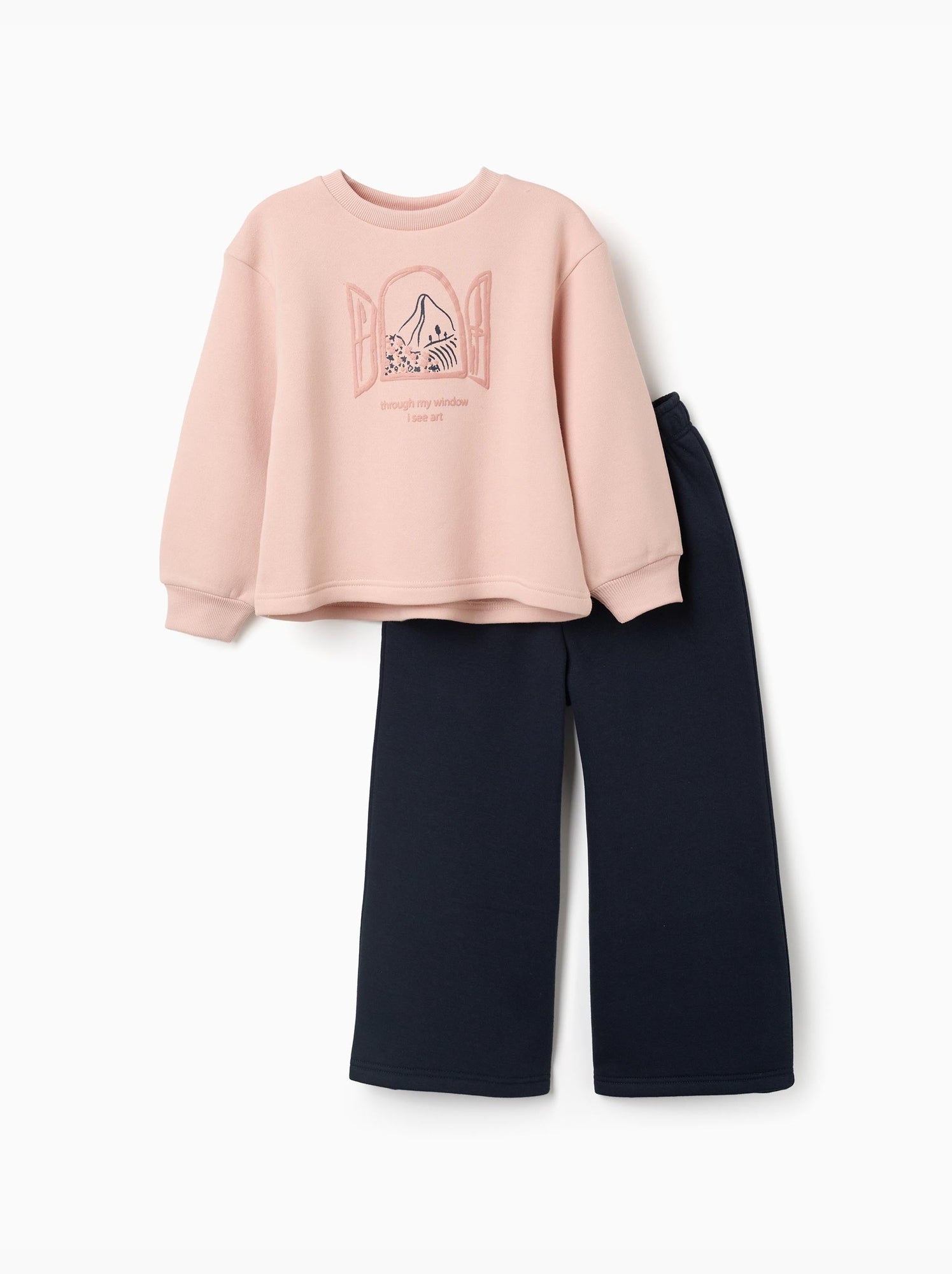 Ensemble de jogging en coton peigné avec imprimé art - Rose clair