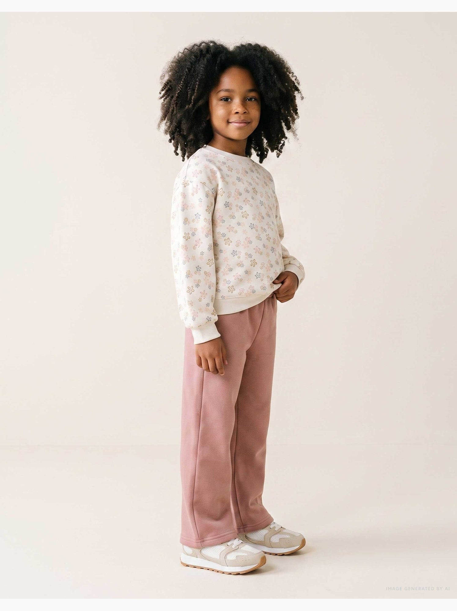 Ensemble de jogging en coton peigné avec imprimé floral - Blanc