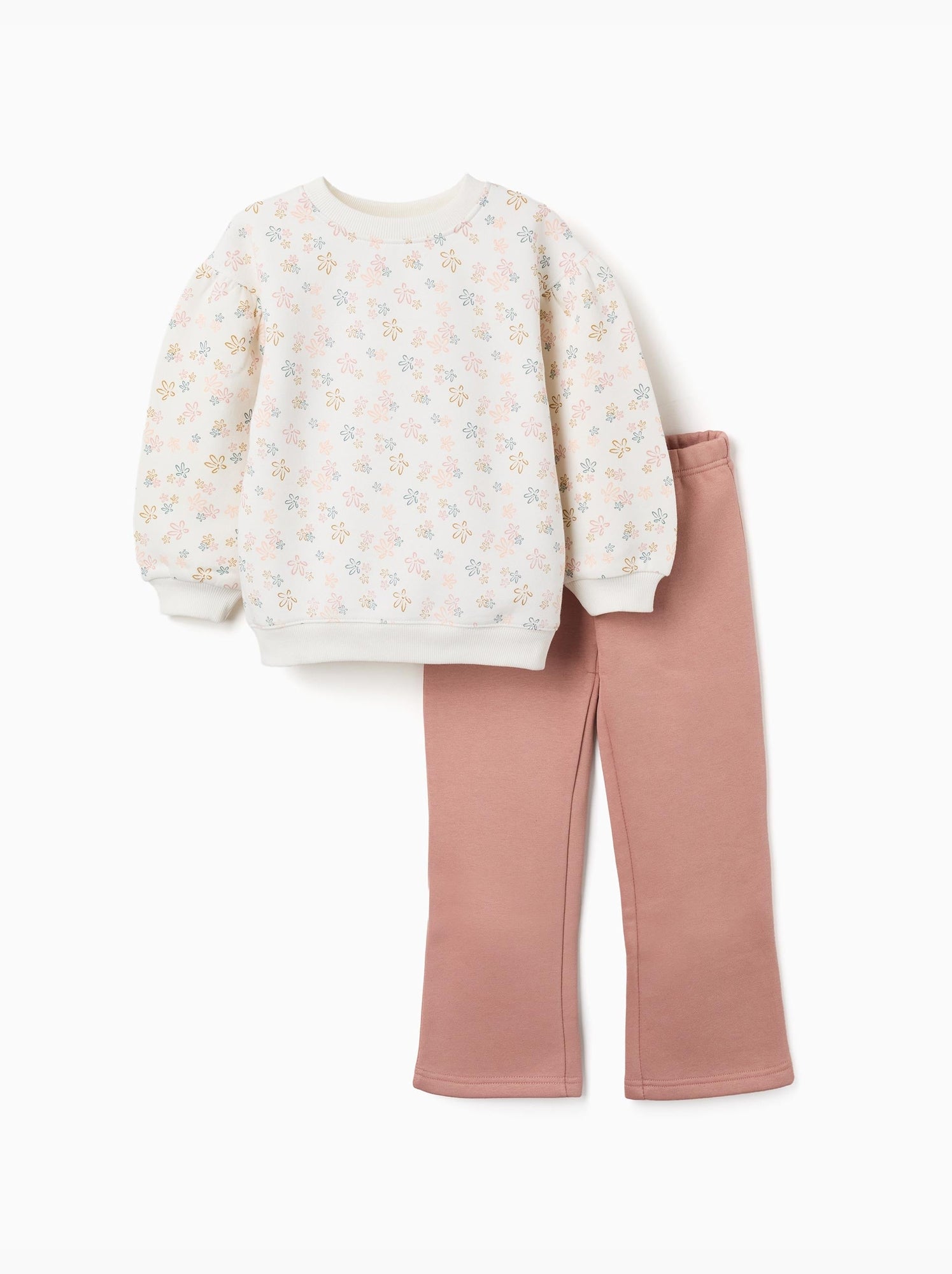 Ensemble de jogging en coton peigné avec imprimé floral - Blanc