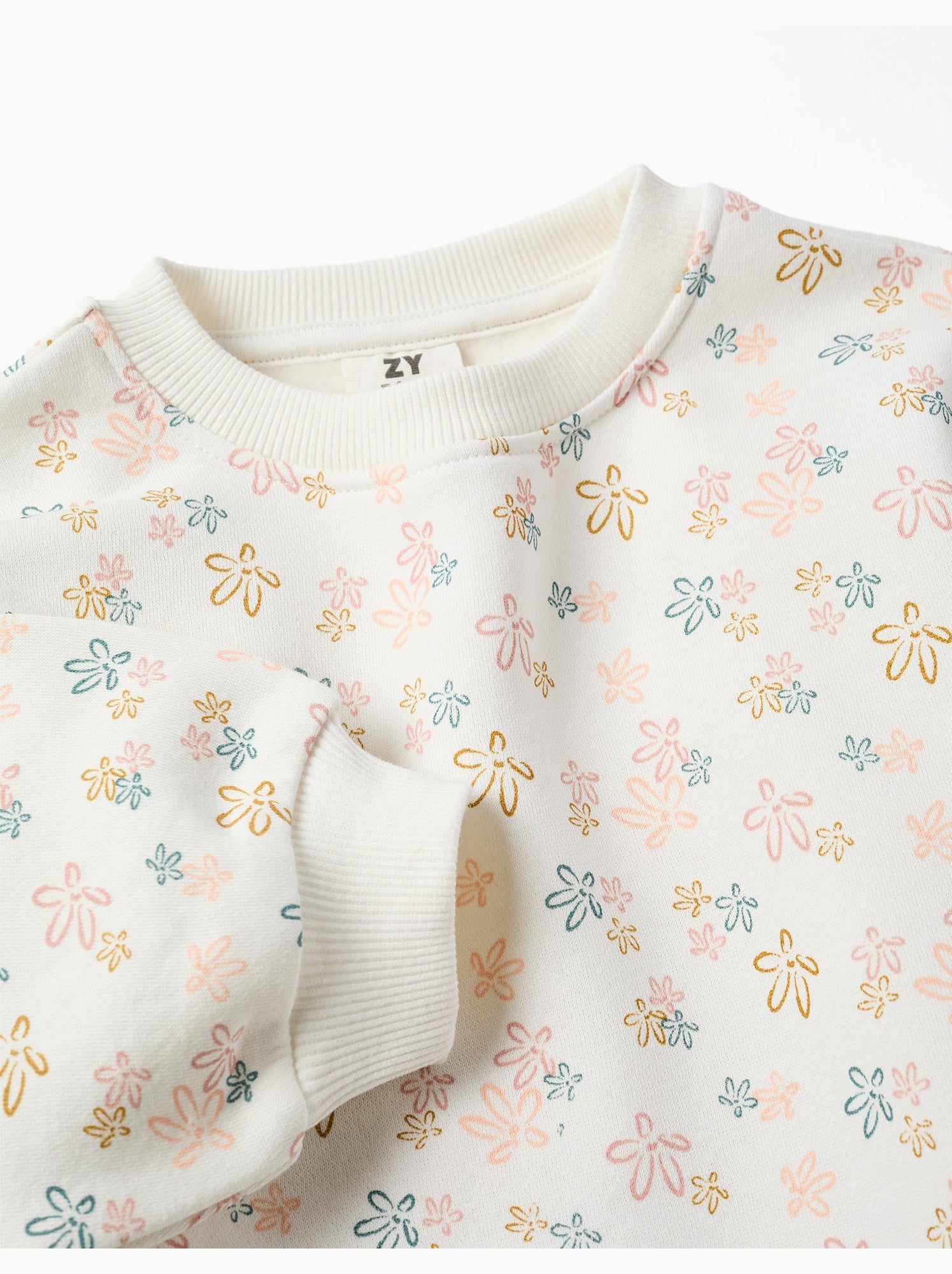 Ensemble de jogging en coton peigné avec imprimé floral - Blanc