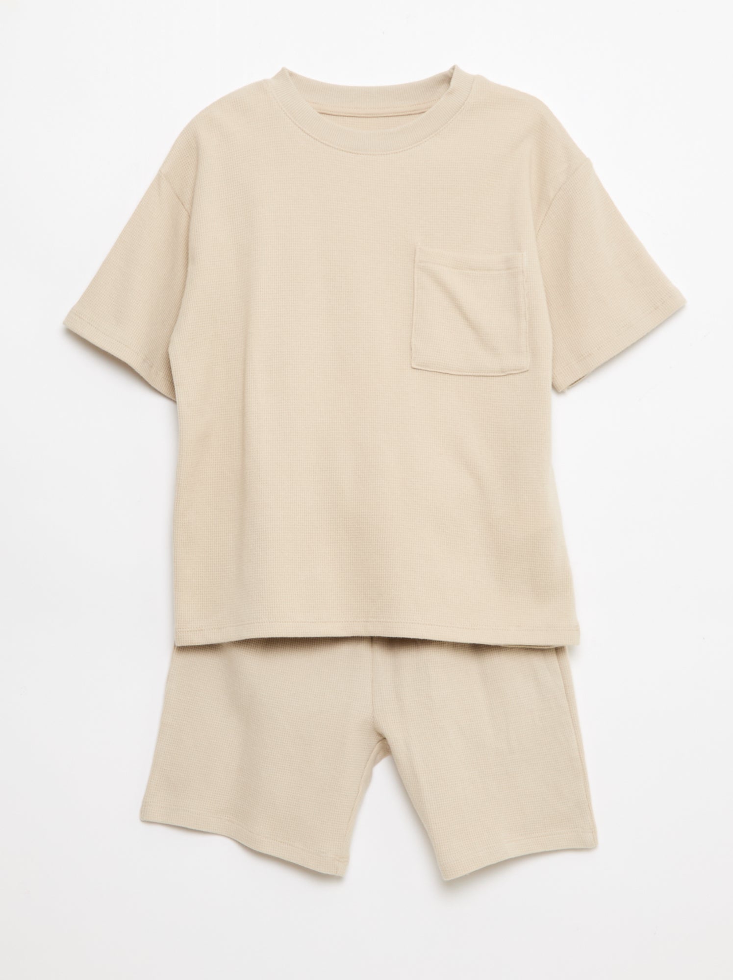 Ensemble de pyjama en coton uni - Beige