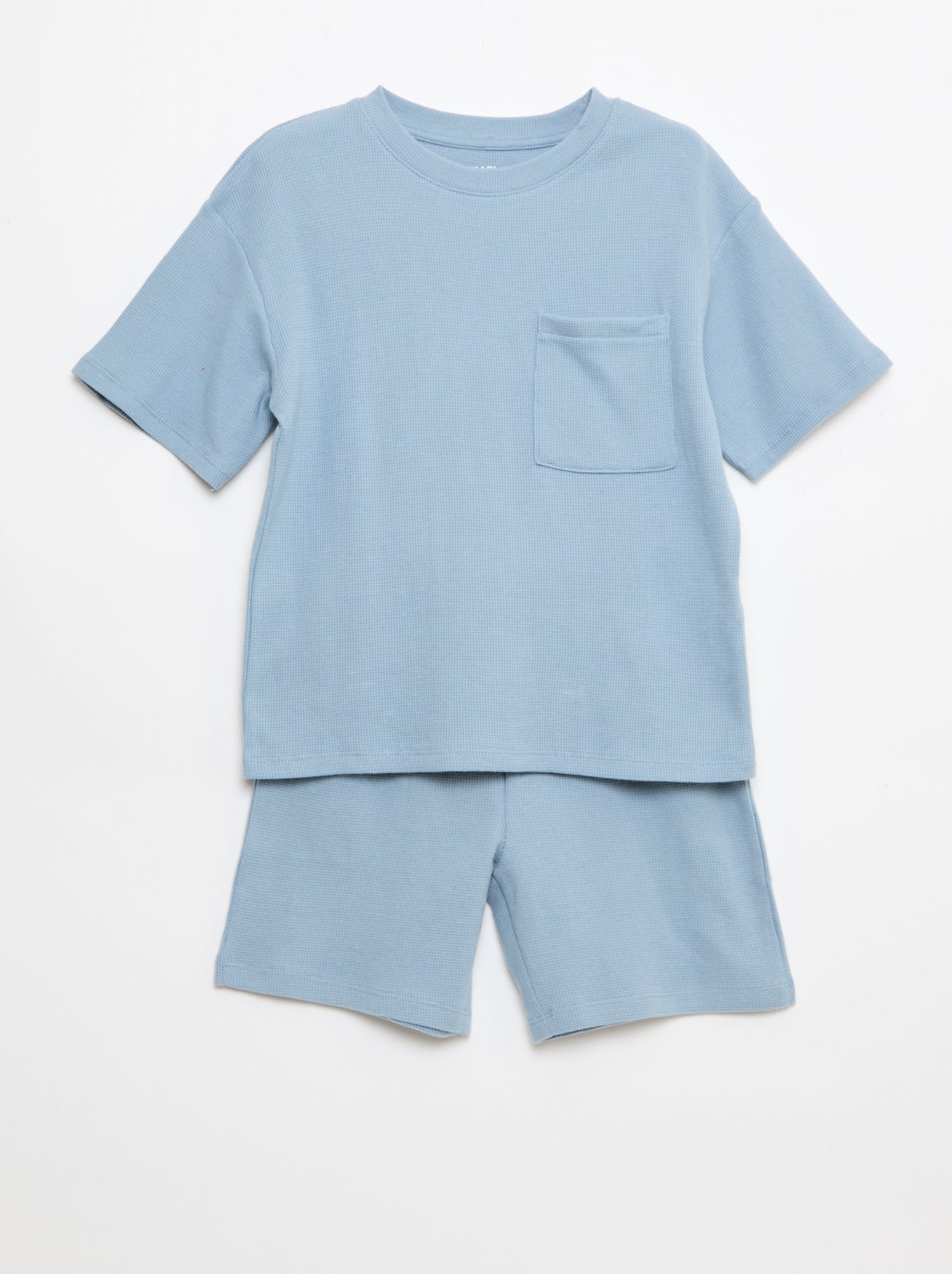 Ensemble de pyjama en coton uni - Bleu (EXK50_3)