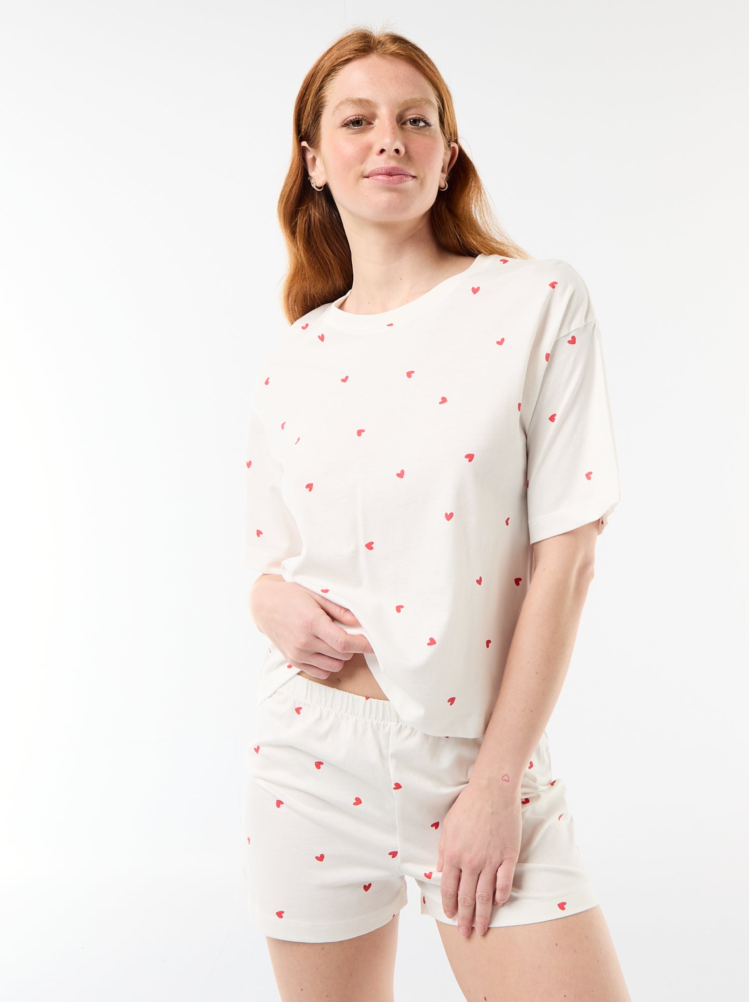 Ensemble de pyjama haut + short en jersey coton - Blanc (EXM44_2)