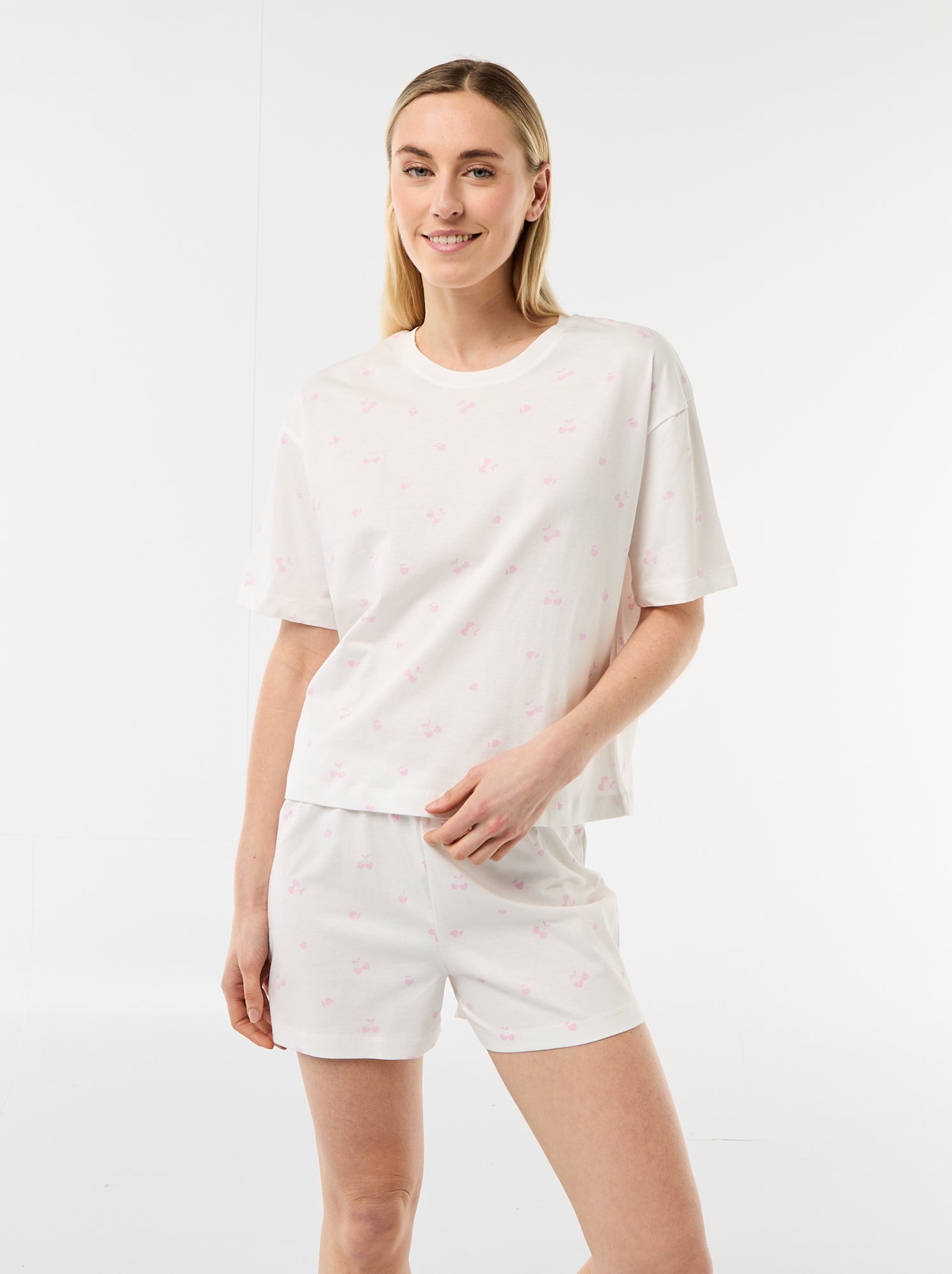 Ensemble de pyjama haut + short en jersey coton - Blanc (EXM44_5)