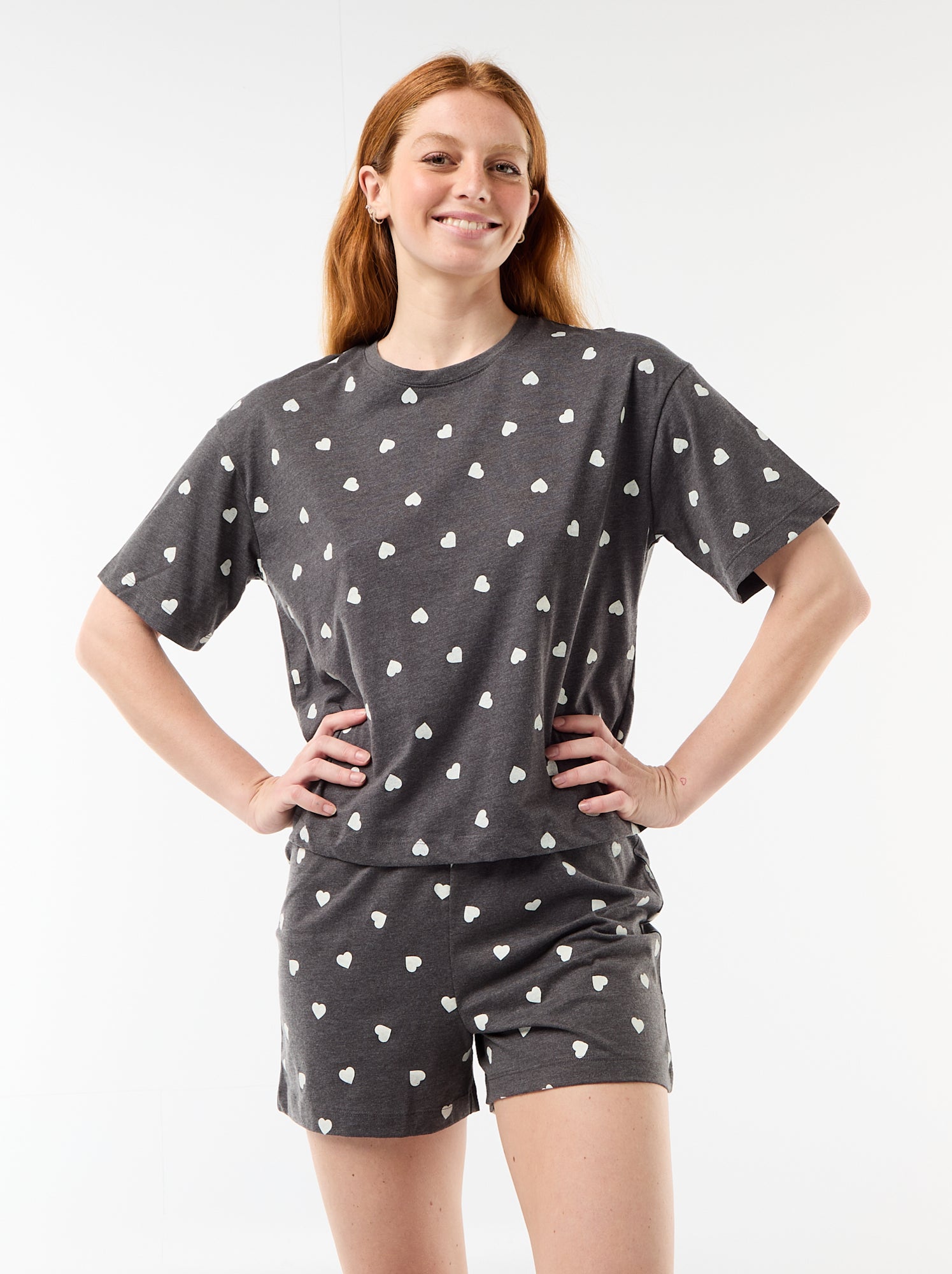 Ensemble de pyjama haut + short en jersey coton - Gris
