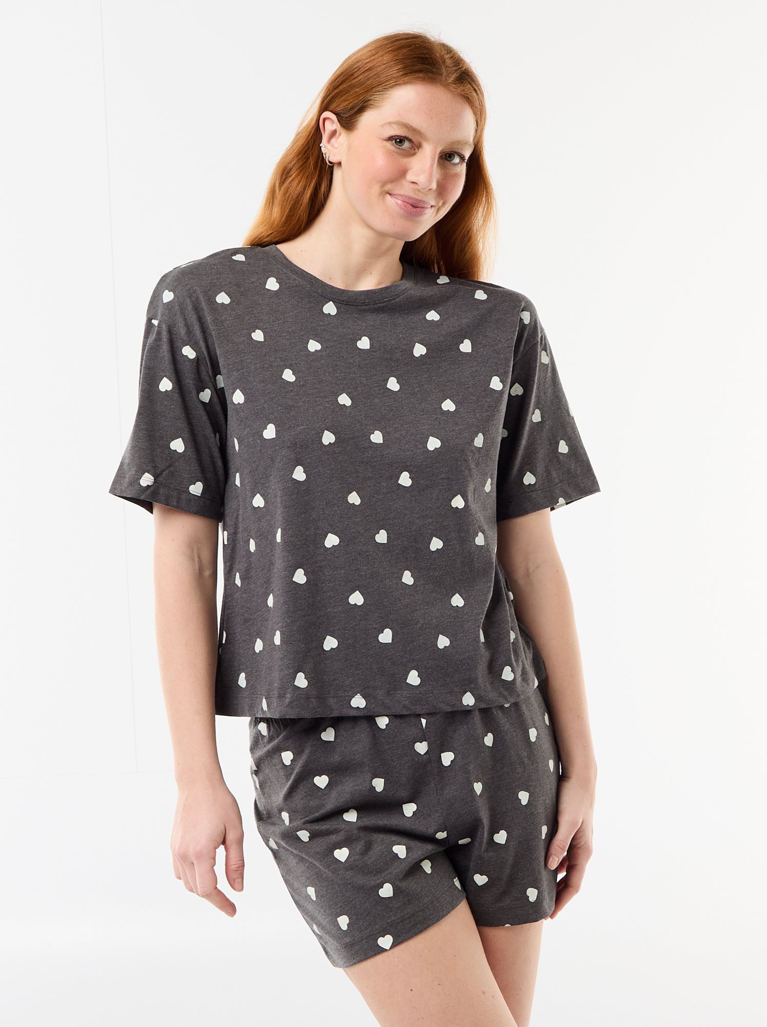 Ensemble de pyjama haut + short en jersey coton - Gris