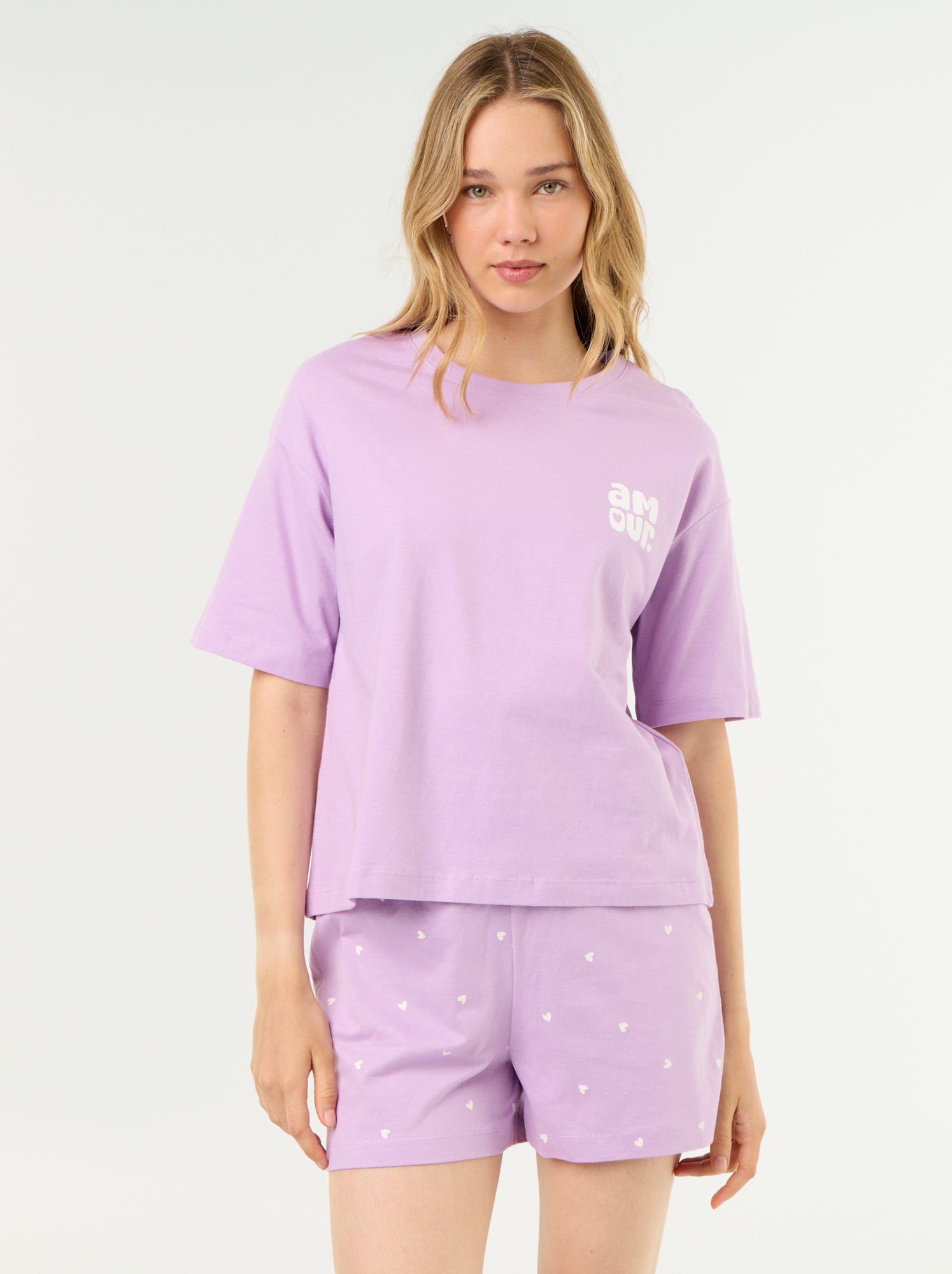Ensemble de pyjama haut + short en jersey coton - Mauve/lilas