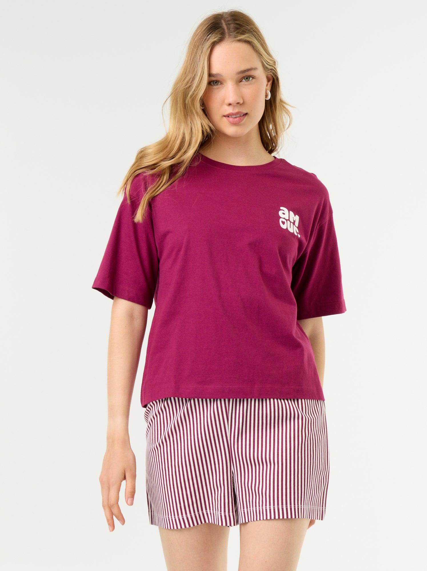 Ensemble de pyjama haut + short en jersey coton - Rouge