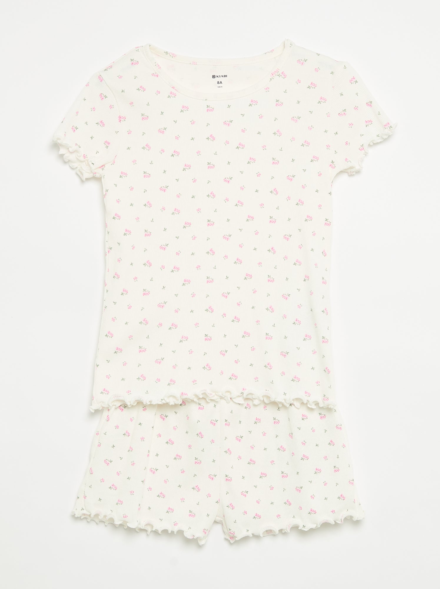 Ensemble de pyjama haut + short en maille côtelée coton - Blanc (EWY74_1)