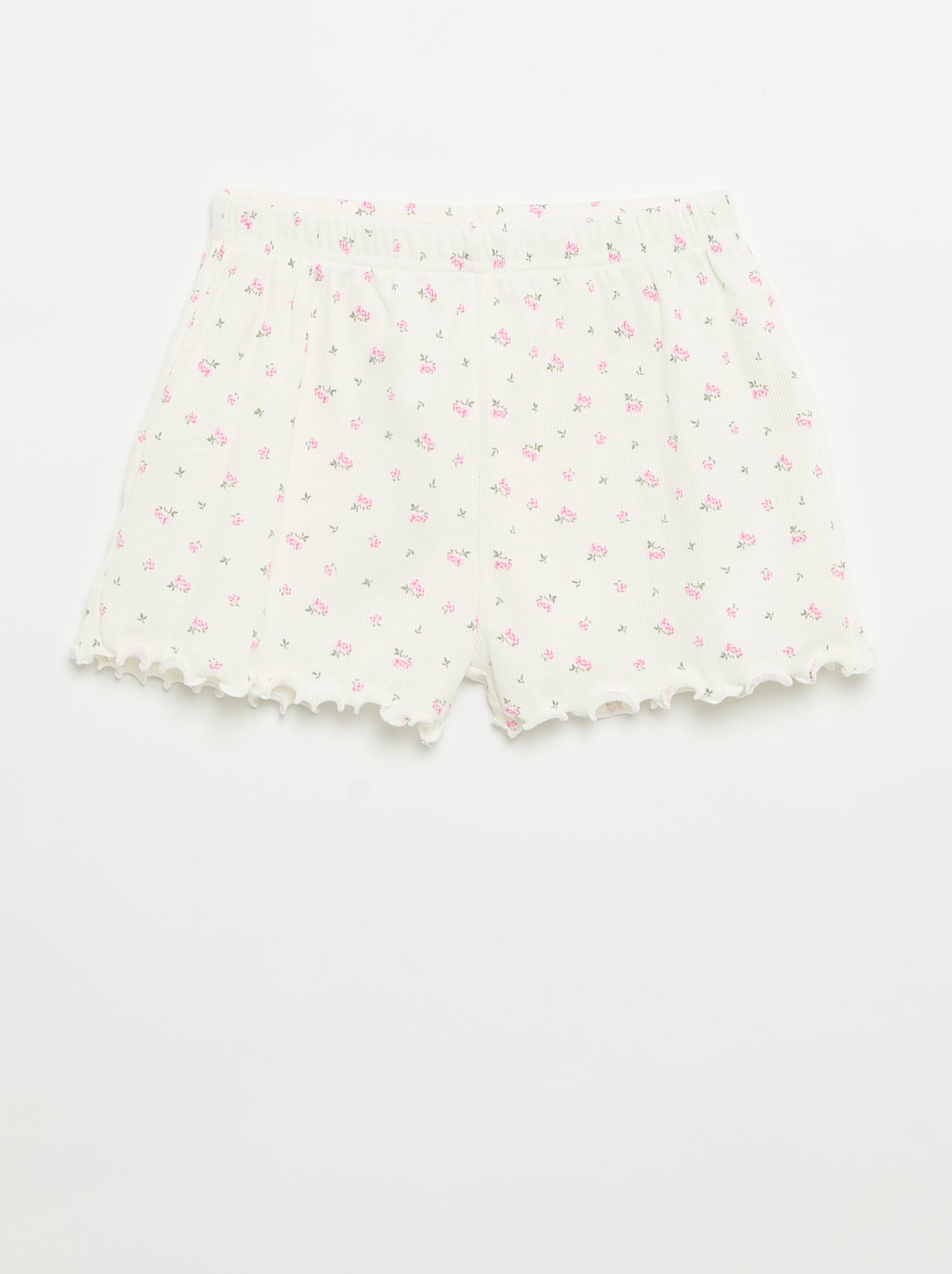 Ensemble de pyjama haut + short en maille côtelée coton - Blanc (EWY74_1)