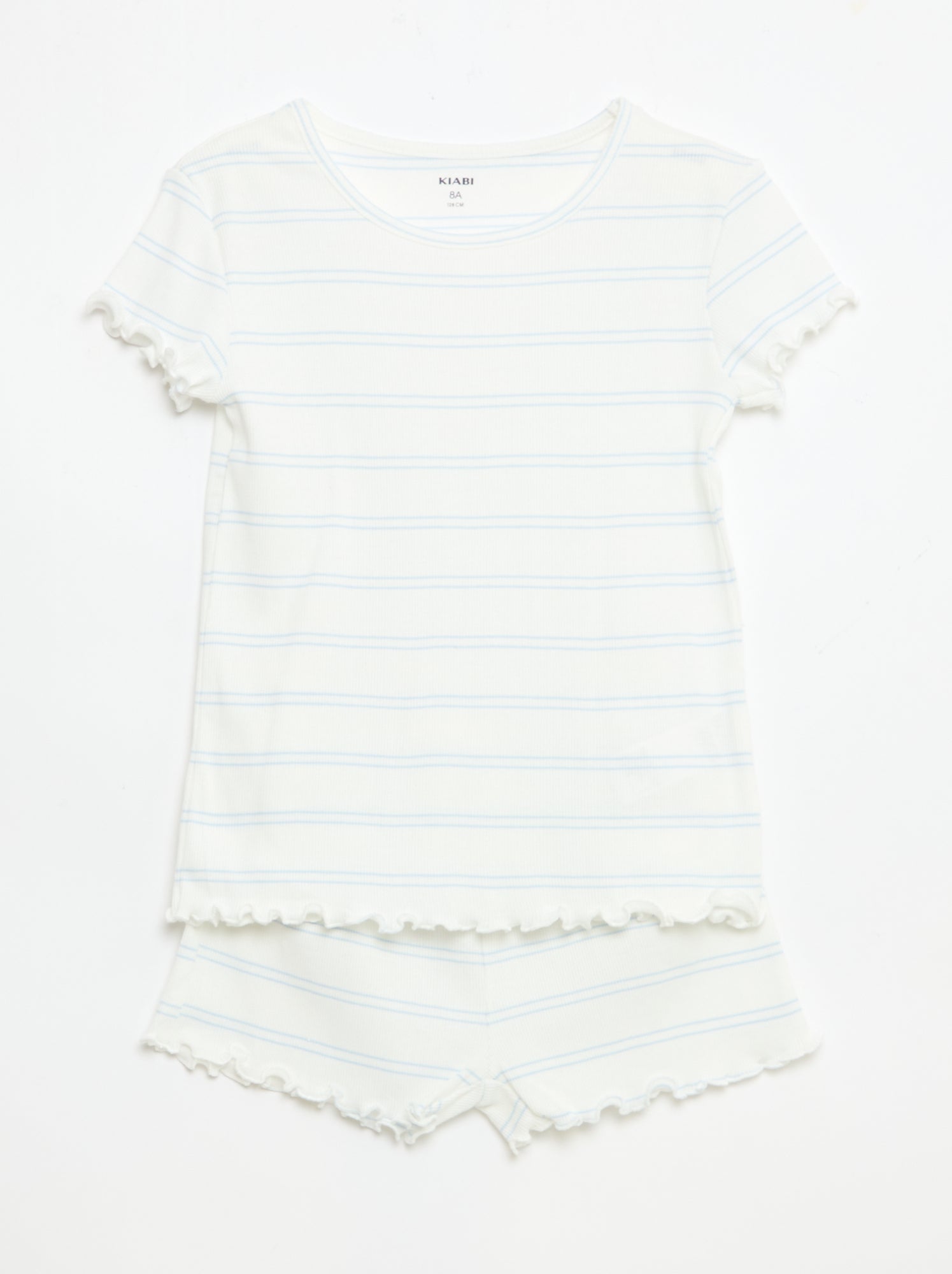Ensemble de pyjama haut + short en maille côtelée coton - Blanc (EWY74_3)