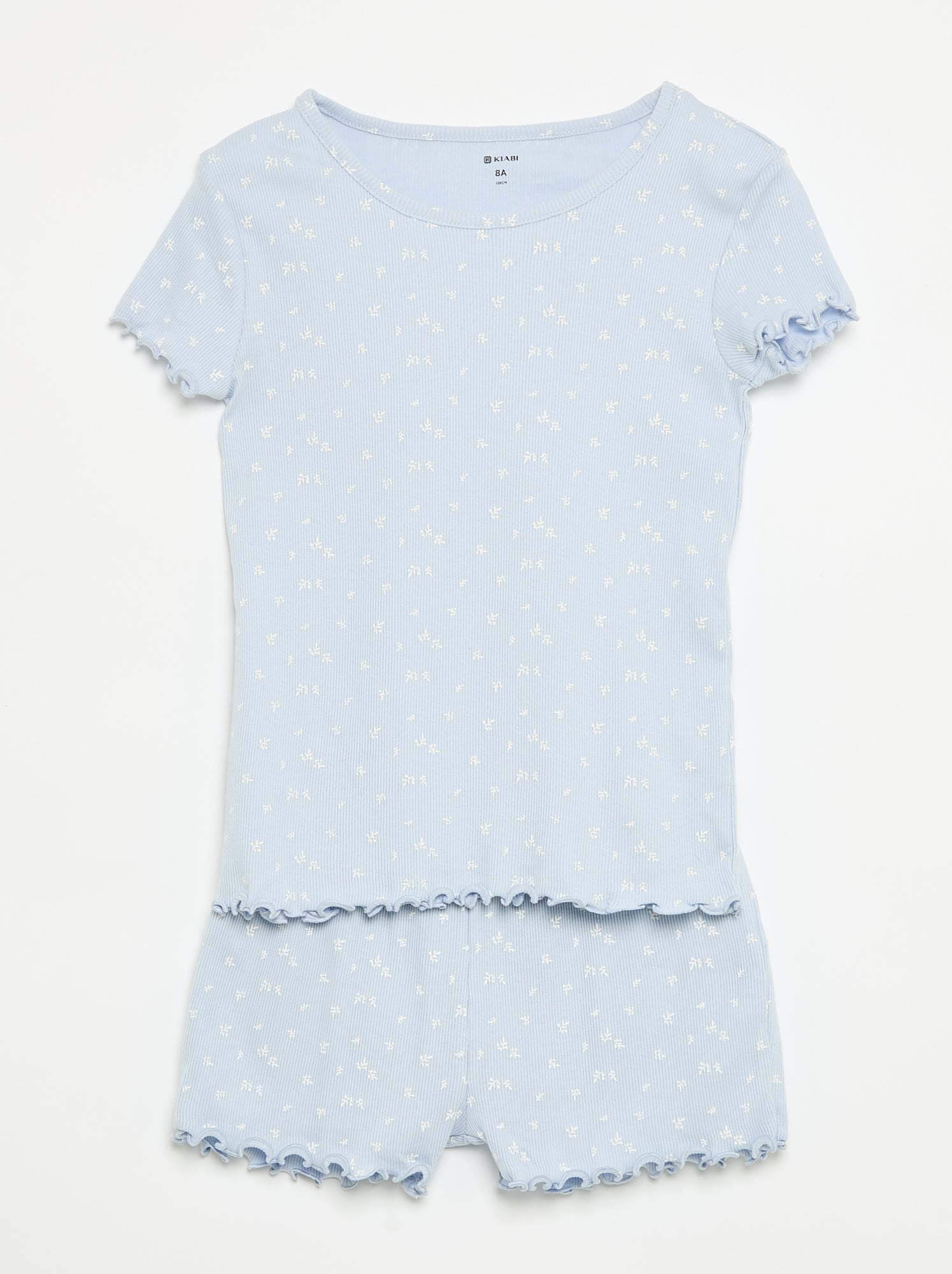 Ensemble de pyjama haut + short en maille côtelée coton - Bleu