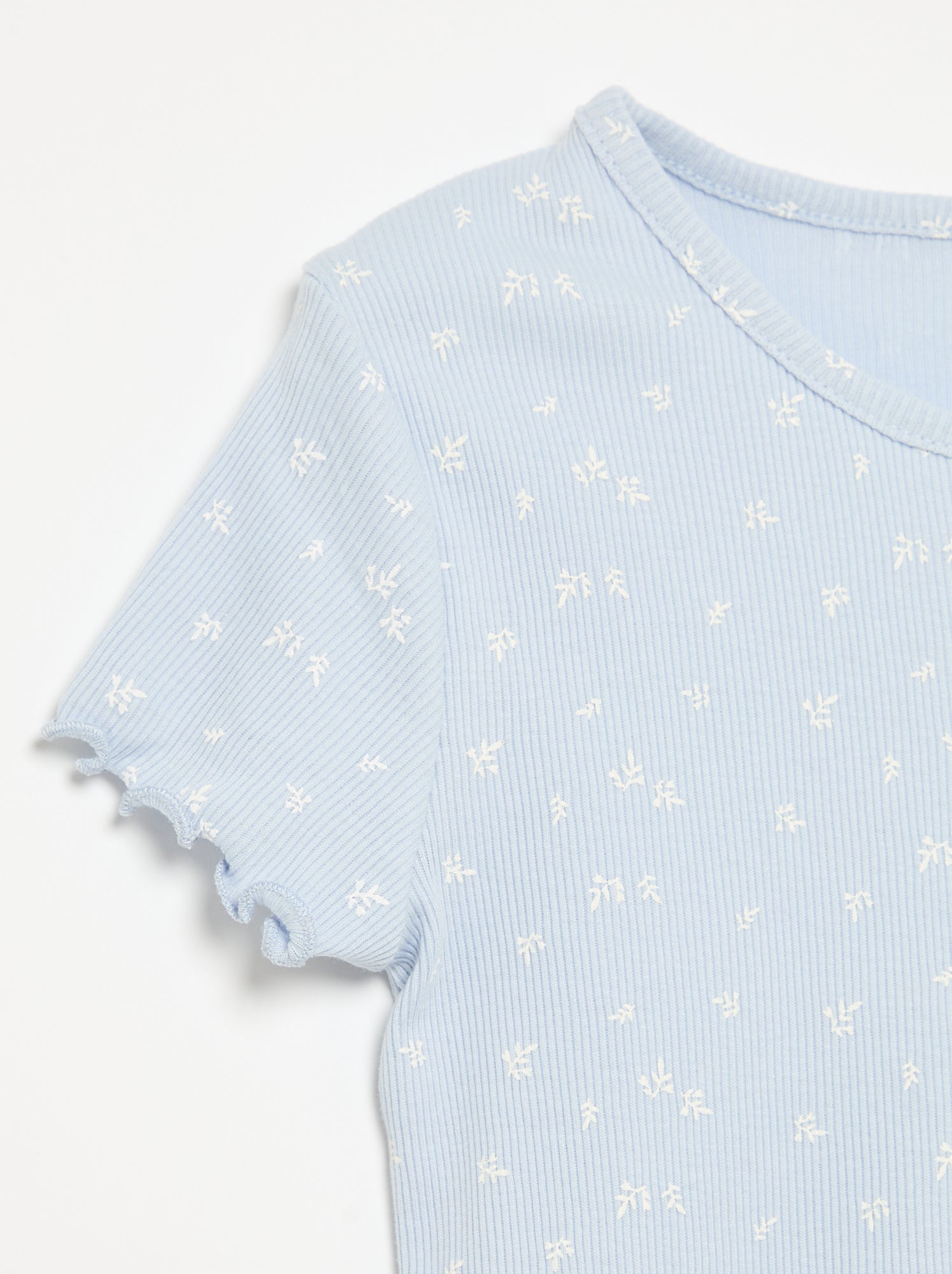 Ensemble de pyjama haut + short en maille côtelée coton - Bleu