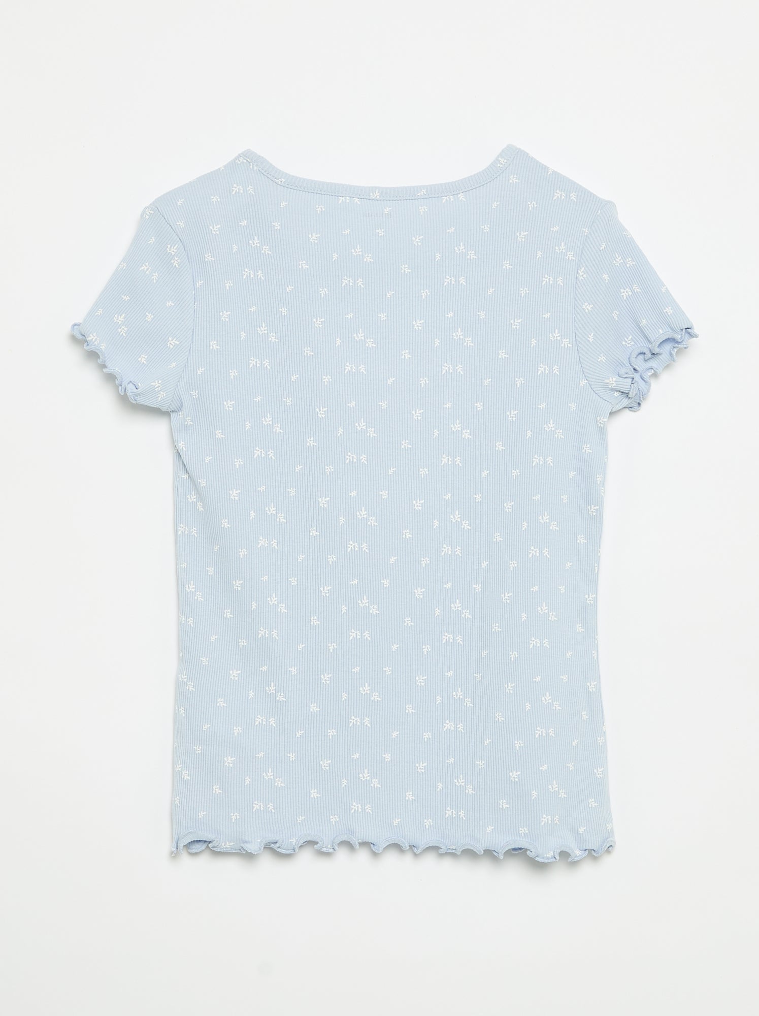 Ensemble de pyjama haut + short en maille côtelée coton - Bleu