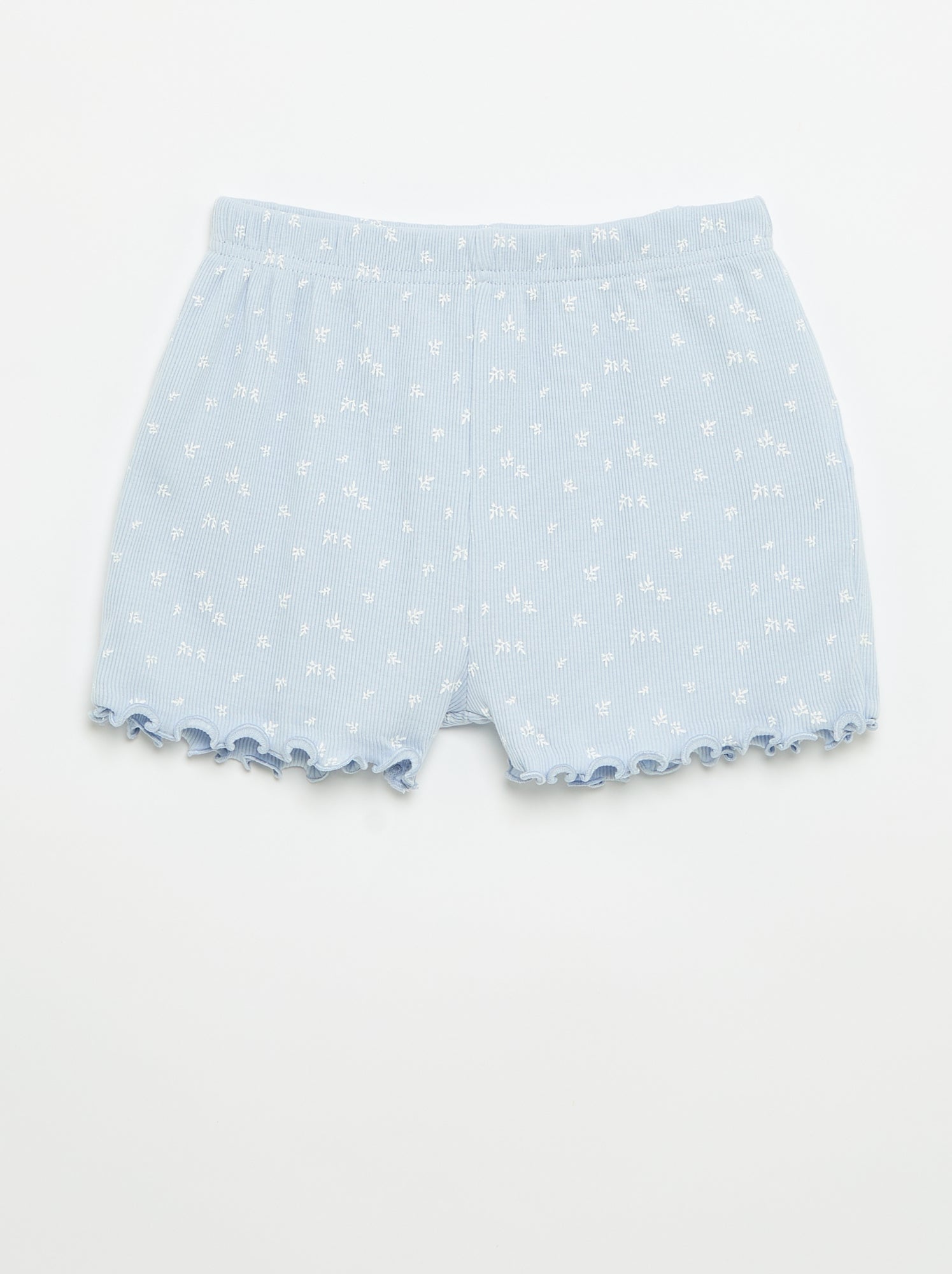 Ensemble de pyjama haut + short en maille côtelée coton - Bleu