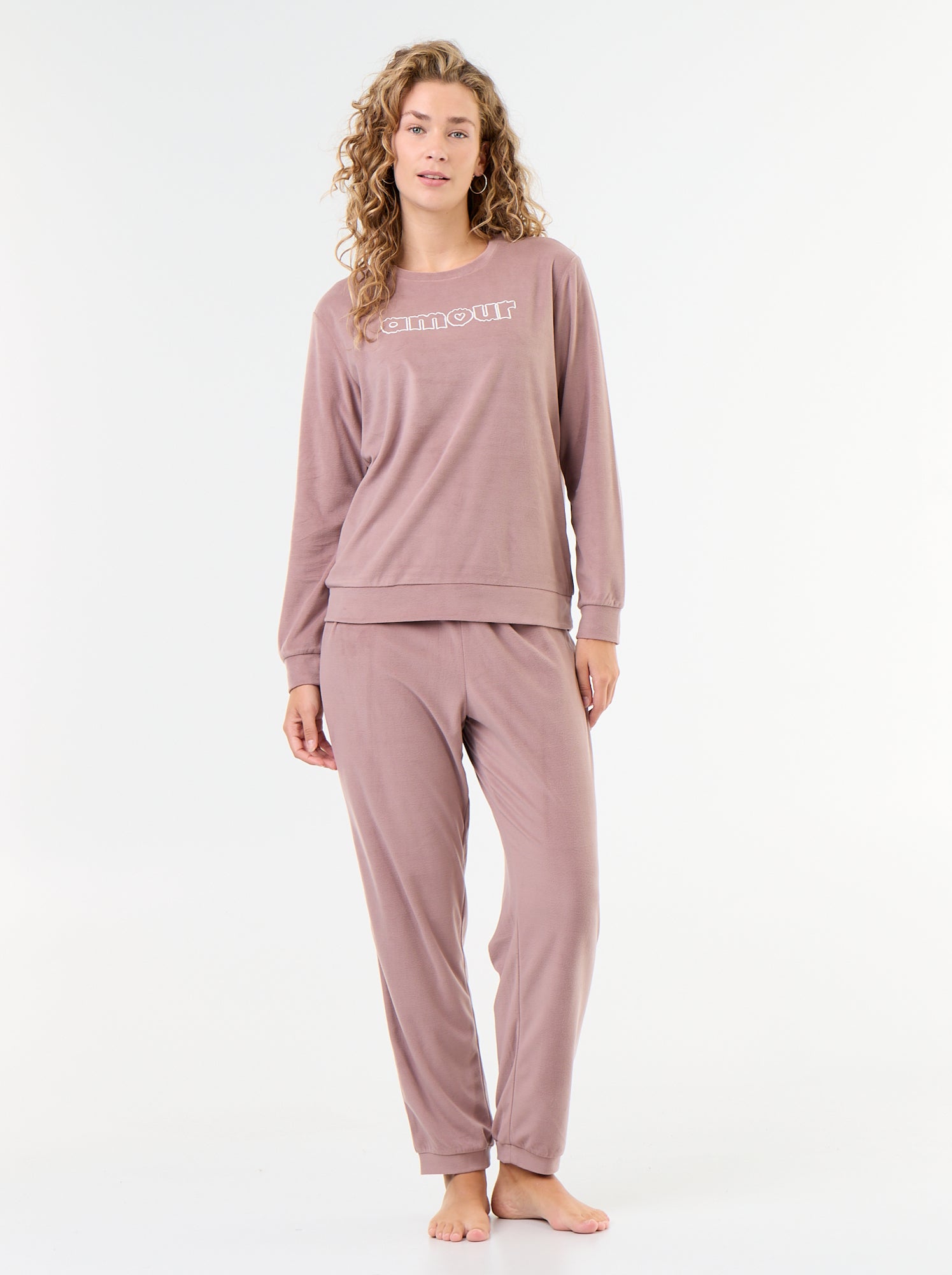 Ensemble de pyjama long en polaire - 2 pièces - Rose